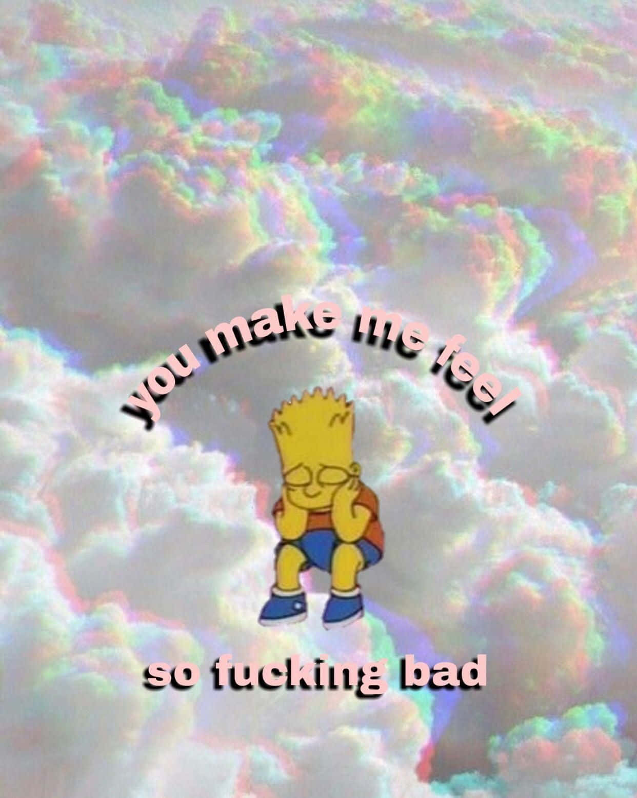 Bart Simpson, iridescent clouds, text overlay, HD Phone Wallpaper