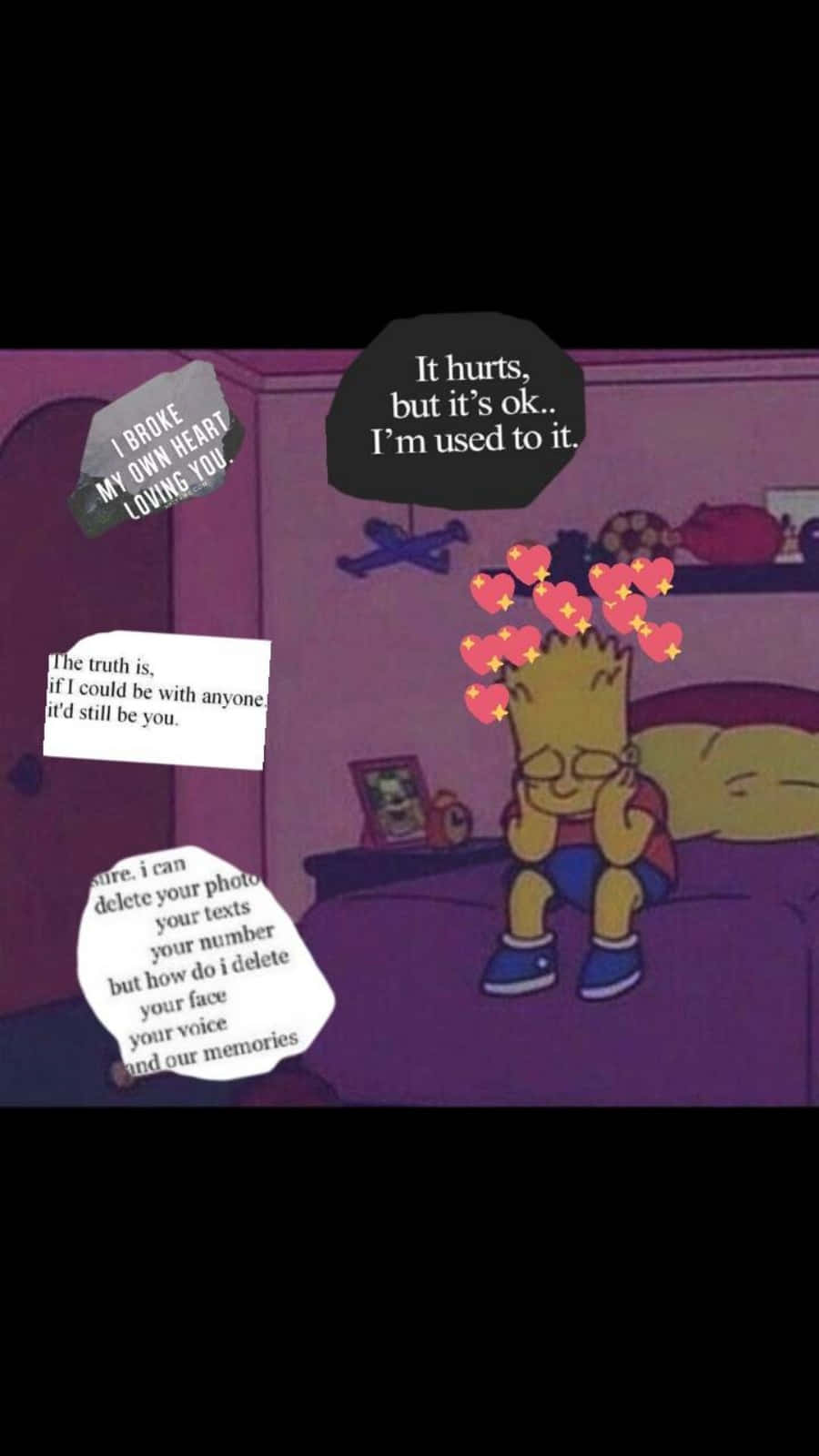 Bart Simpson, purple room, heart emojis, HD Phone Wallpaper