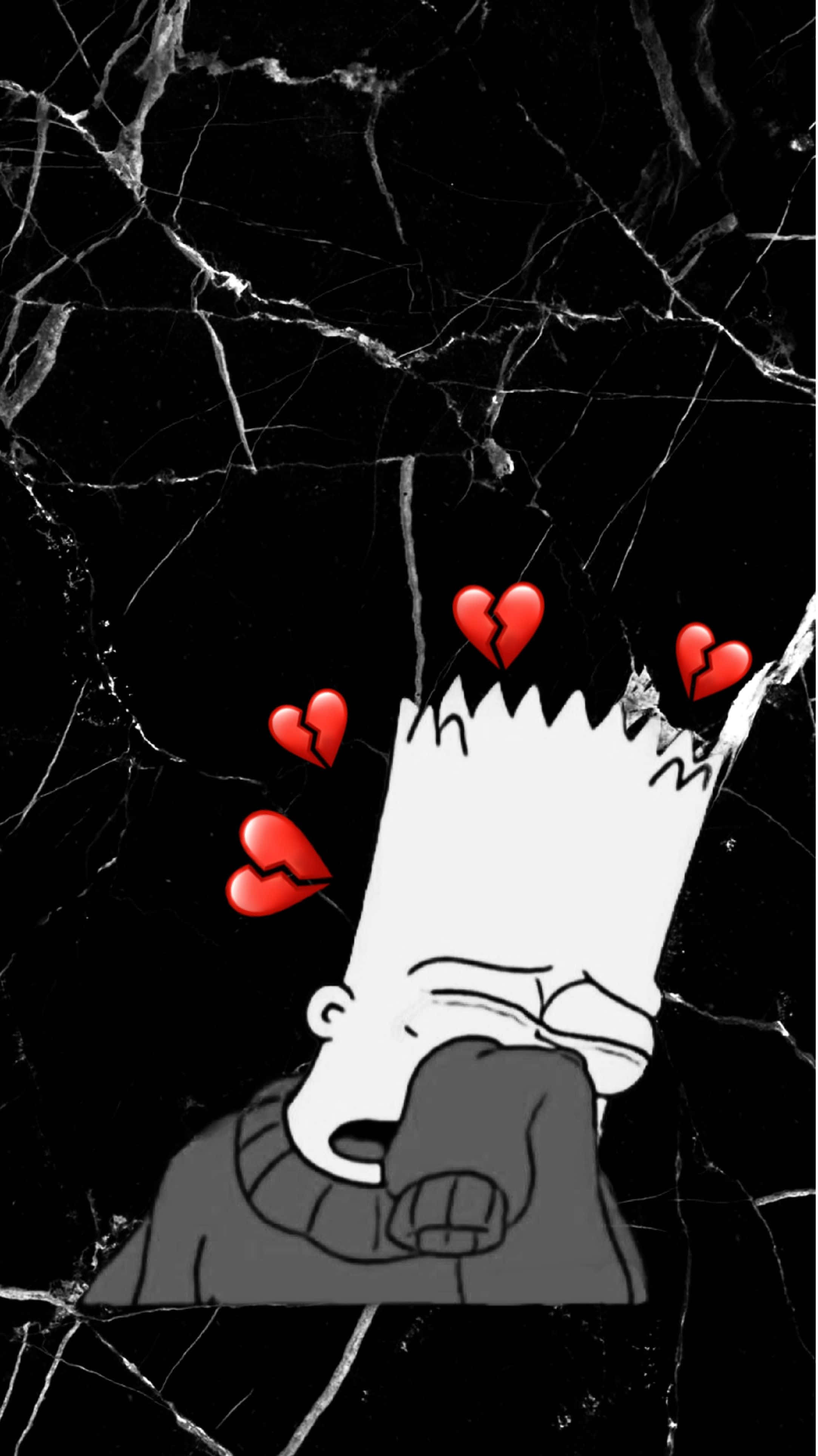 Bart Simpson, black marble background, broken hearts, 4K Phone Wallpaper