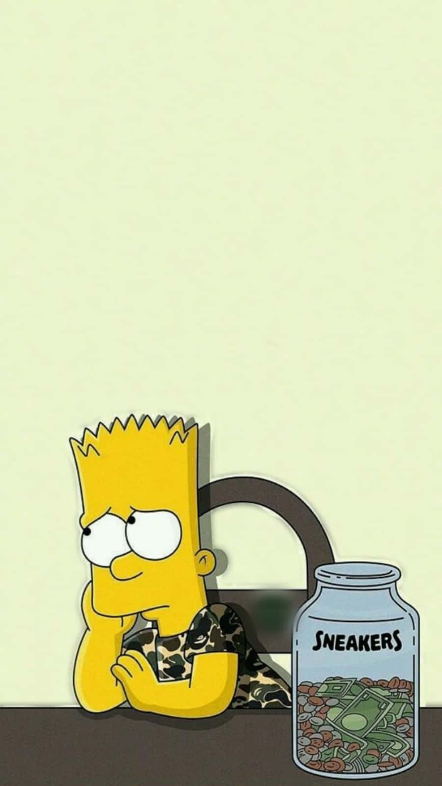 Bart Simpson, jar labeled sneakers, cash and coins, HD Phone Wallpaper