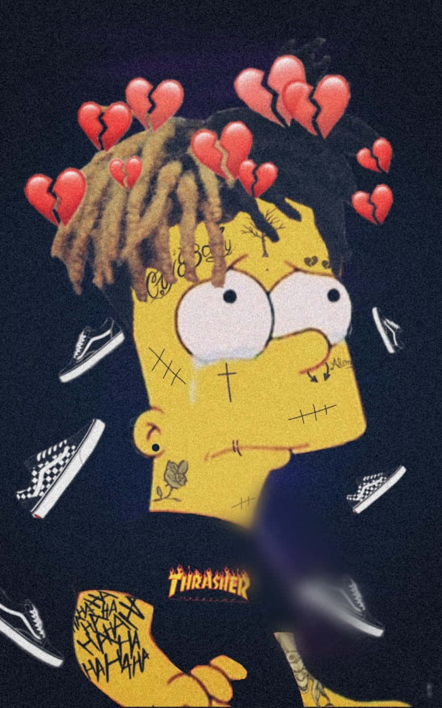 Sad Bart Simpson Phone, yellow cartoon character, dreadlocks, HD Phone Wallpaper