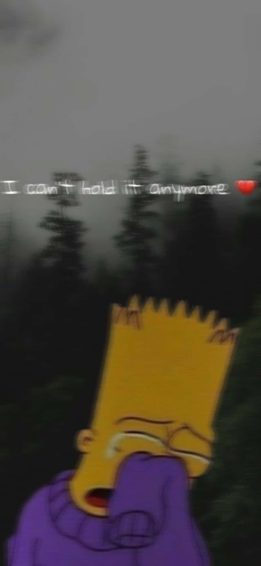 Bart Simpson, dark forest, text overlay saying 'I can't hold it anymore', Full HD Phone Wallpaper