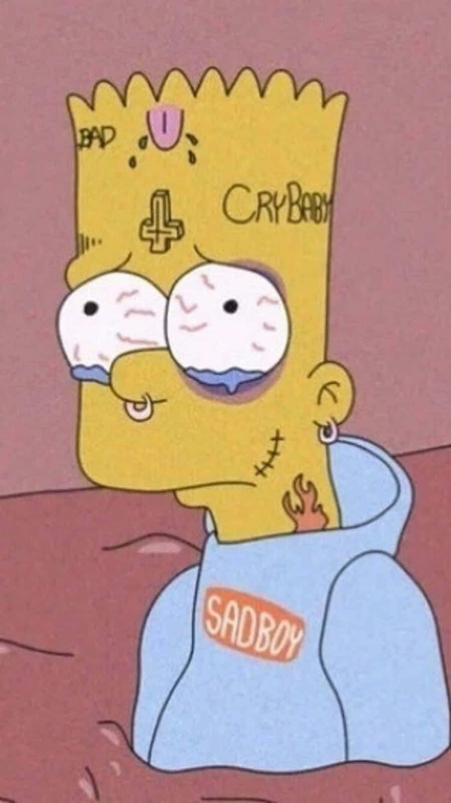 Bart Simpson, SADBOY hoodie, muted pink background, HD Phone Wallpaper