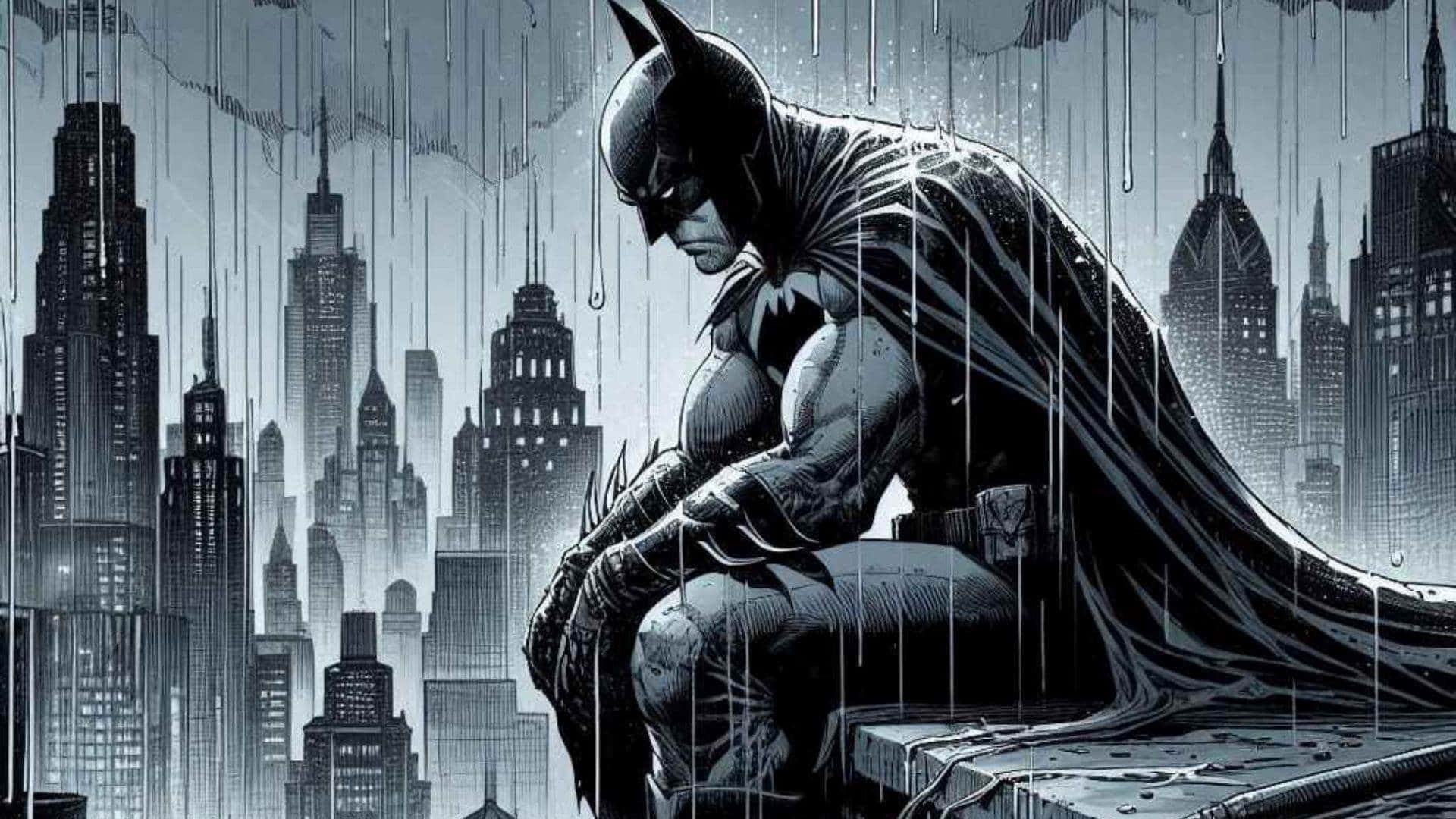Batman, rain, rooftop, Full HD Desktop Wallpaper
