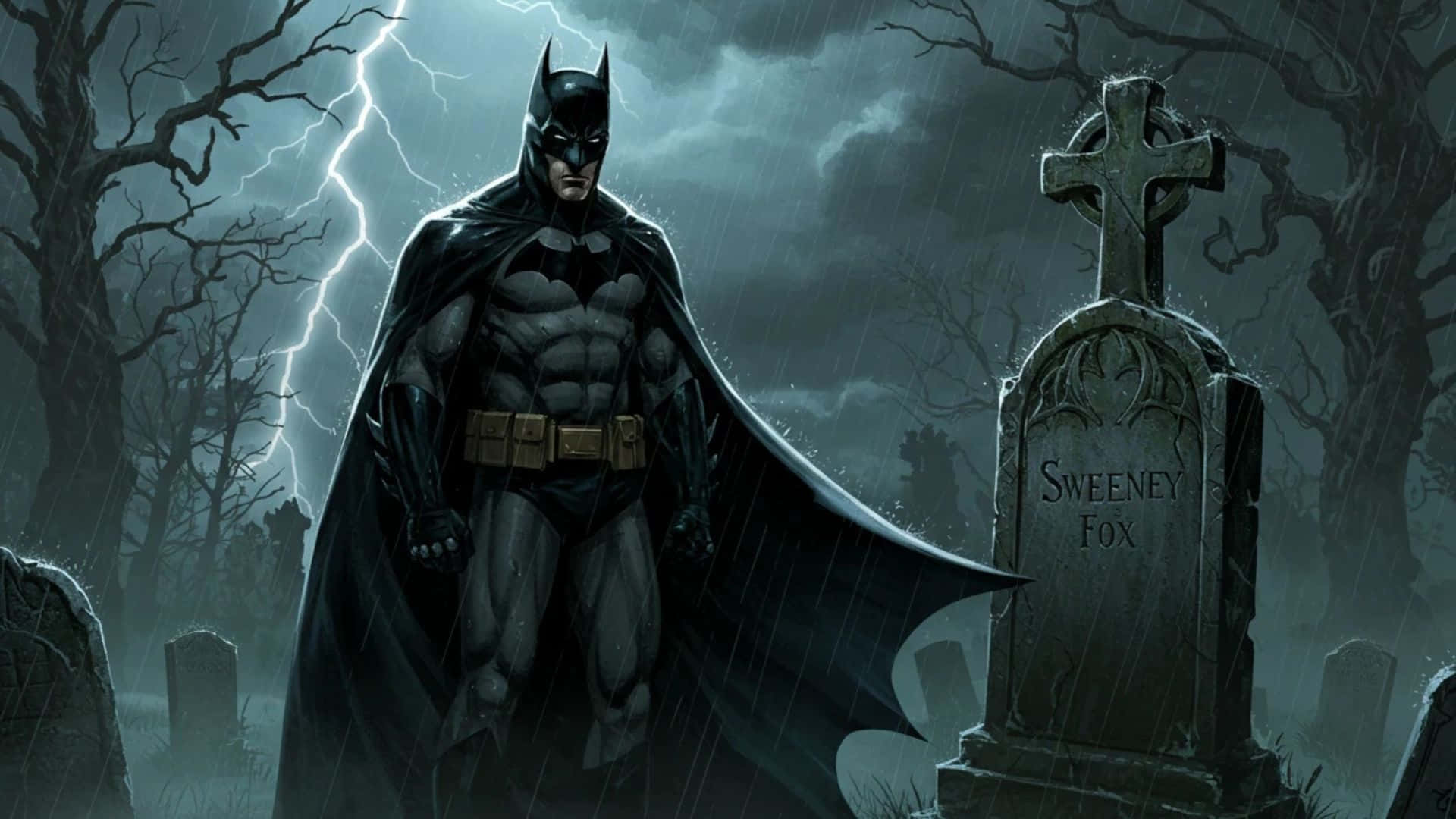 Batman, graveyard, rain soaked cemetery, Full HD Desktop Wallpaper