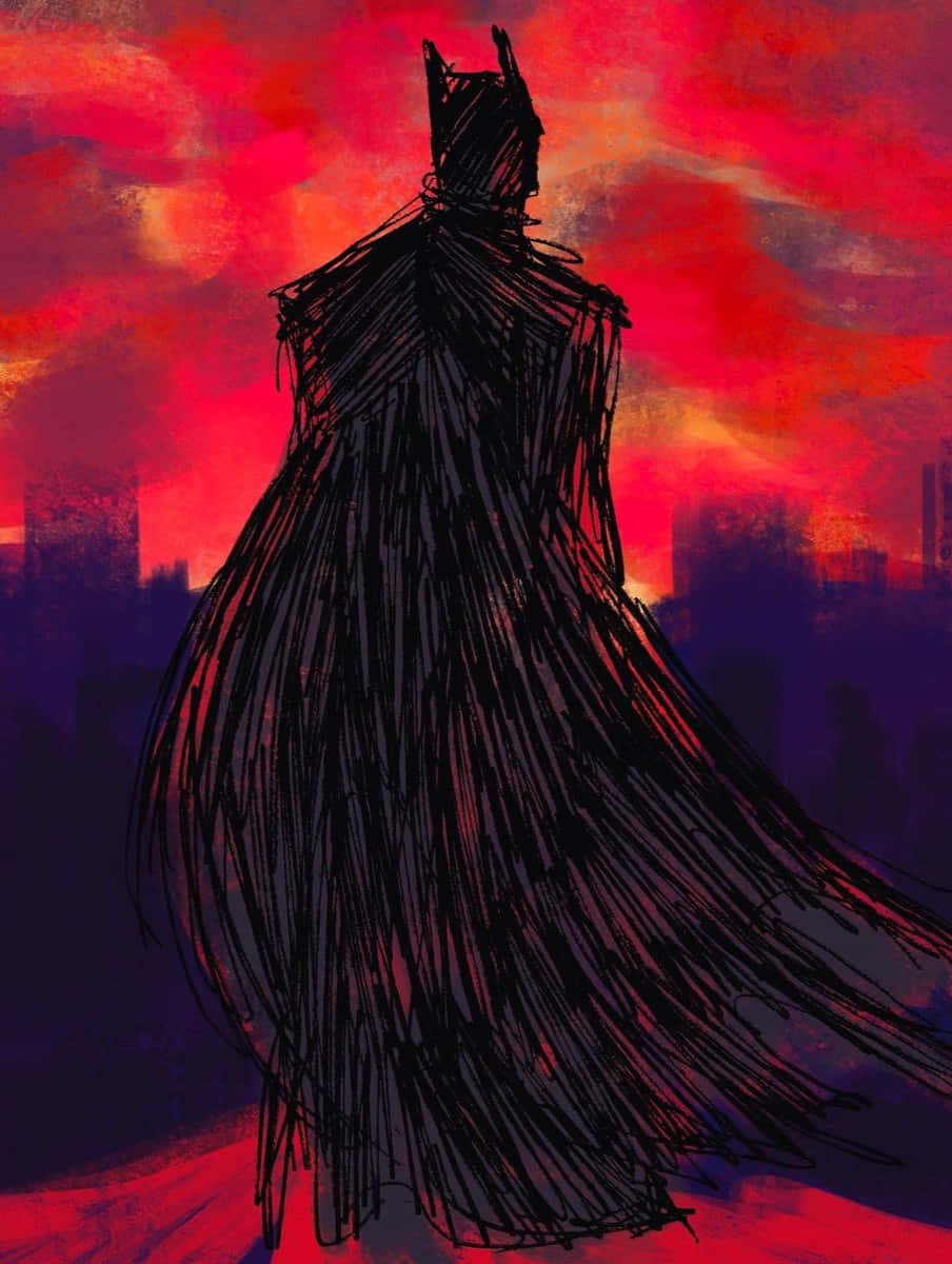 Batman, silhouette, fiery red and purple sunset, SD Phone Wallpaper