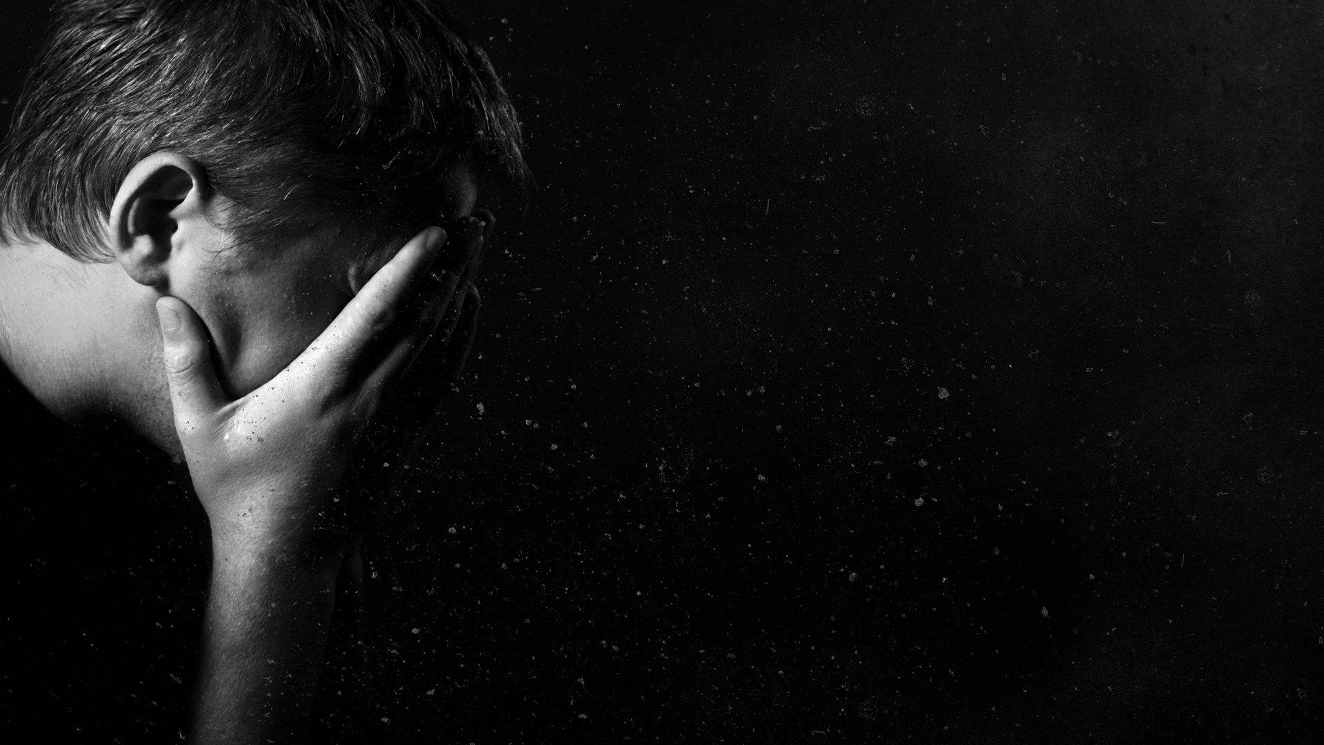 Sad Black, black and white, face palm, Full HD Desktop Wallpaper