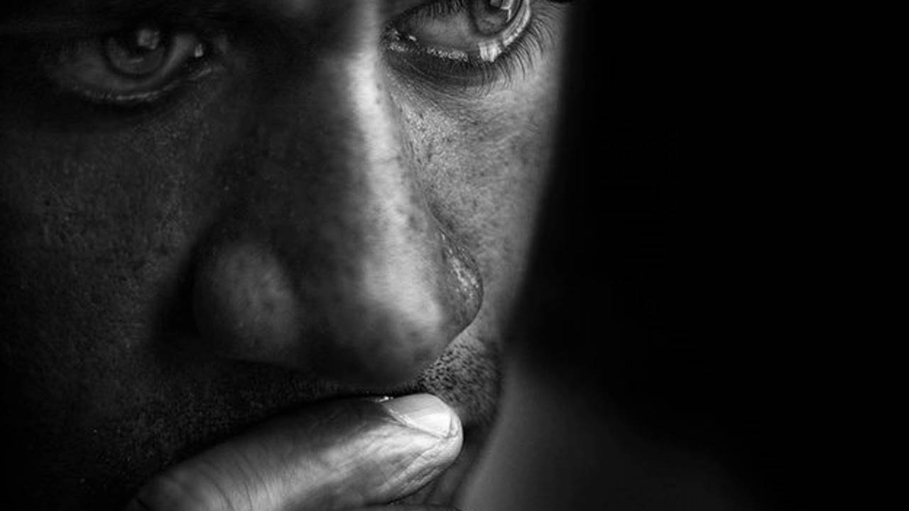 Sad Black Man’s Tear, black and white, close-up, HD Desktop Wallpaper
