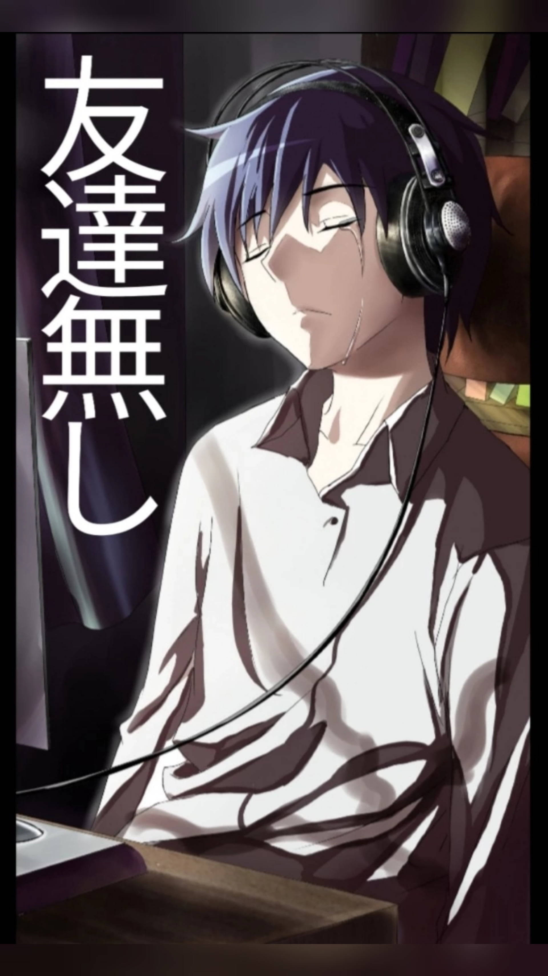 anime boy, purple hair, headphones, 2K Phone Wallpaper