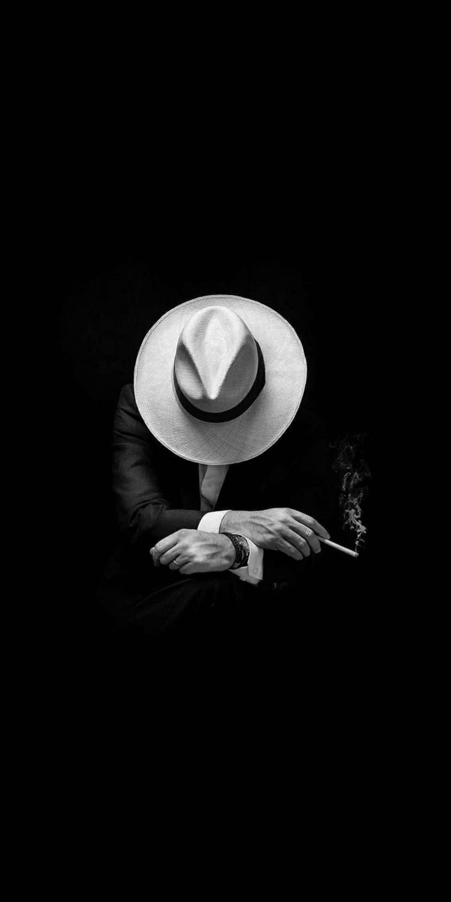 greyscale, sad boy cartoon, fedora, 4K Phone Wallpaper
