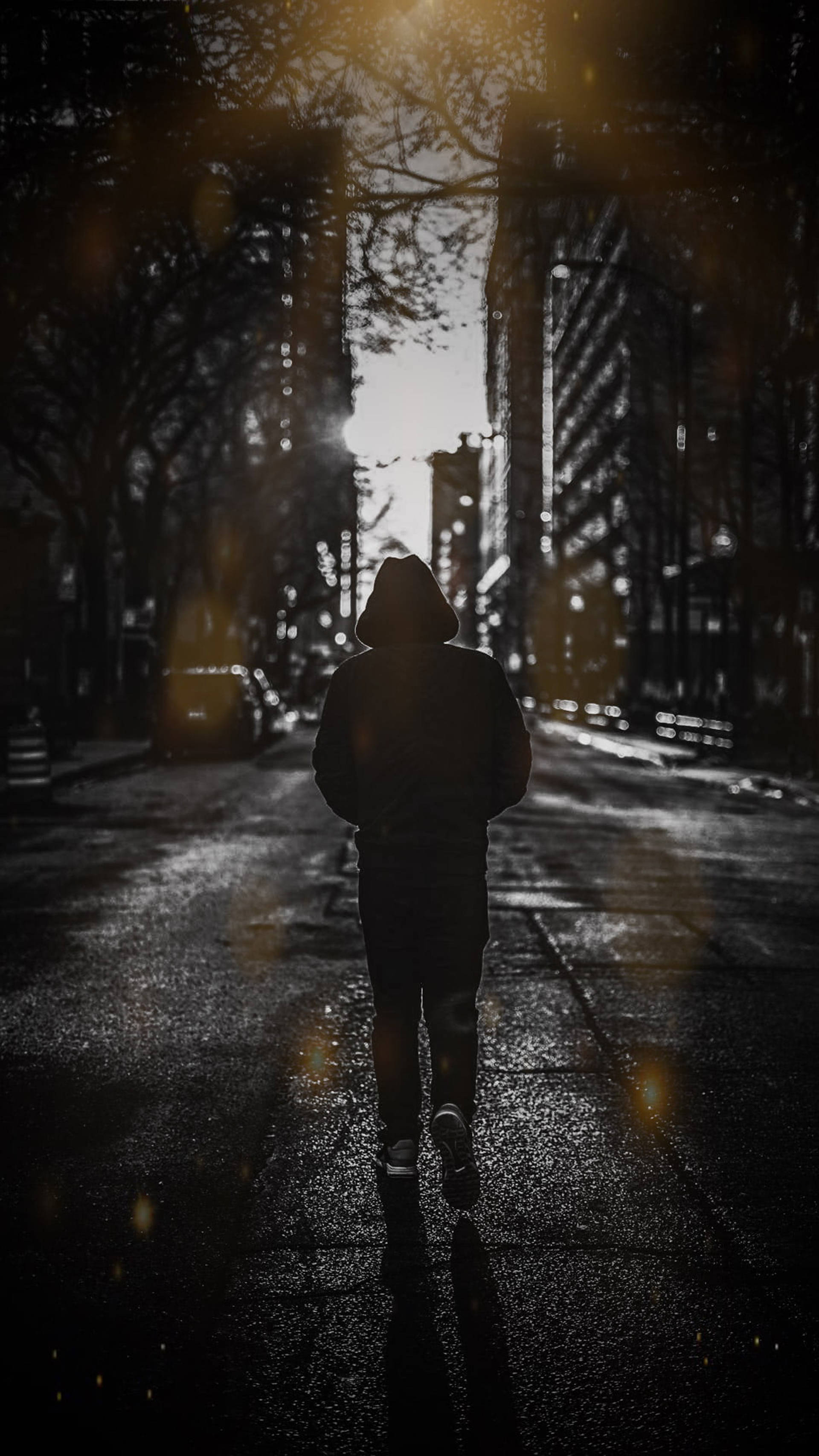 A Lonely Boy Cautiously Walking into the Darkness, 2K Phone Wallpaper