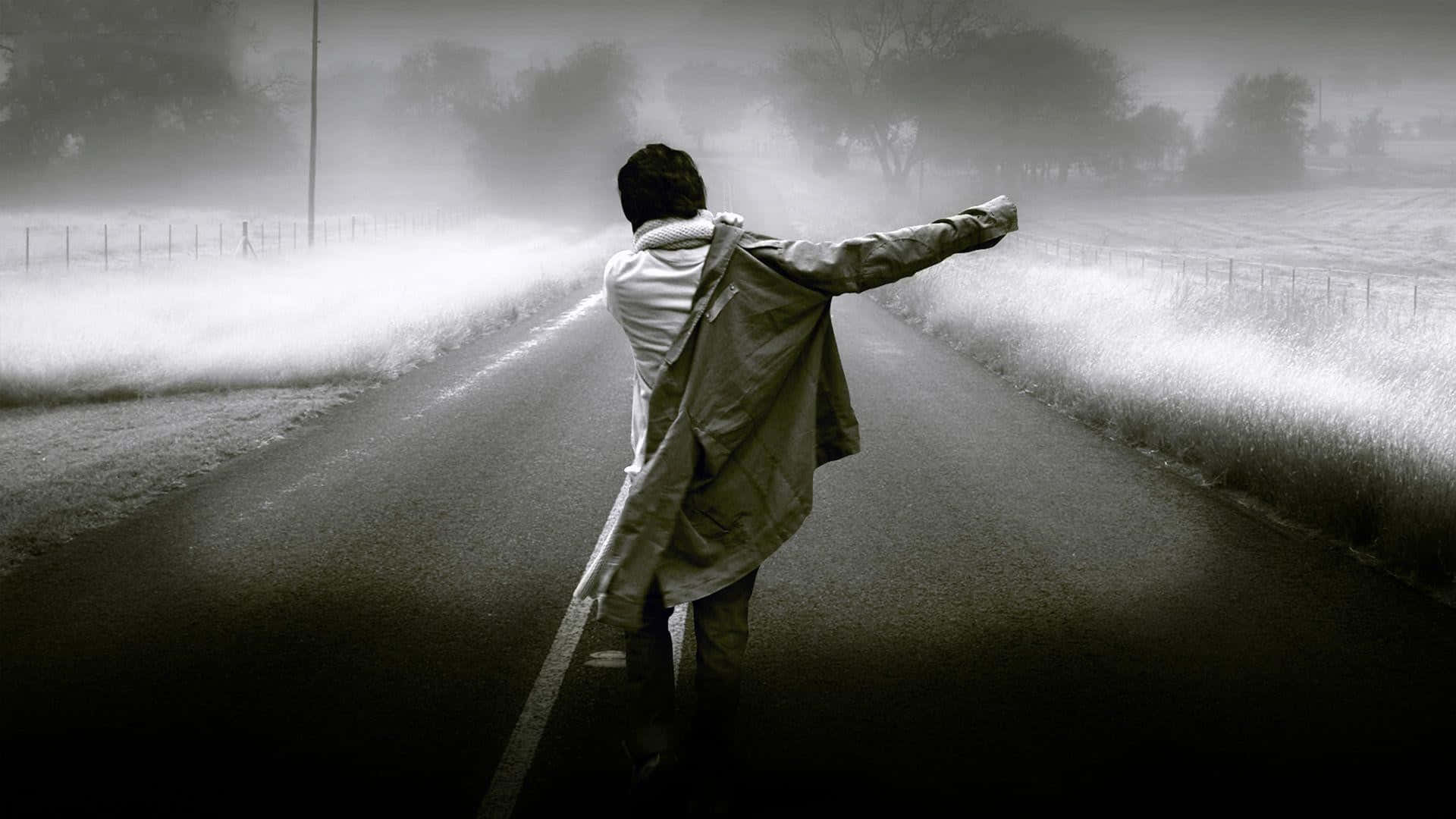 Melancholy Metro - A cool, sad boy standing contemplatively in the middle of a deserted road., Full HD Desktop Wallpaper
