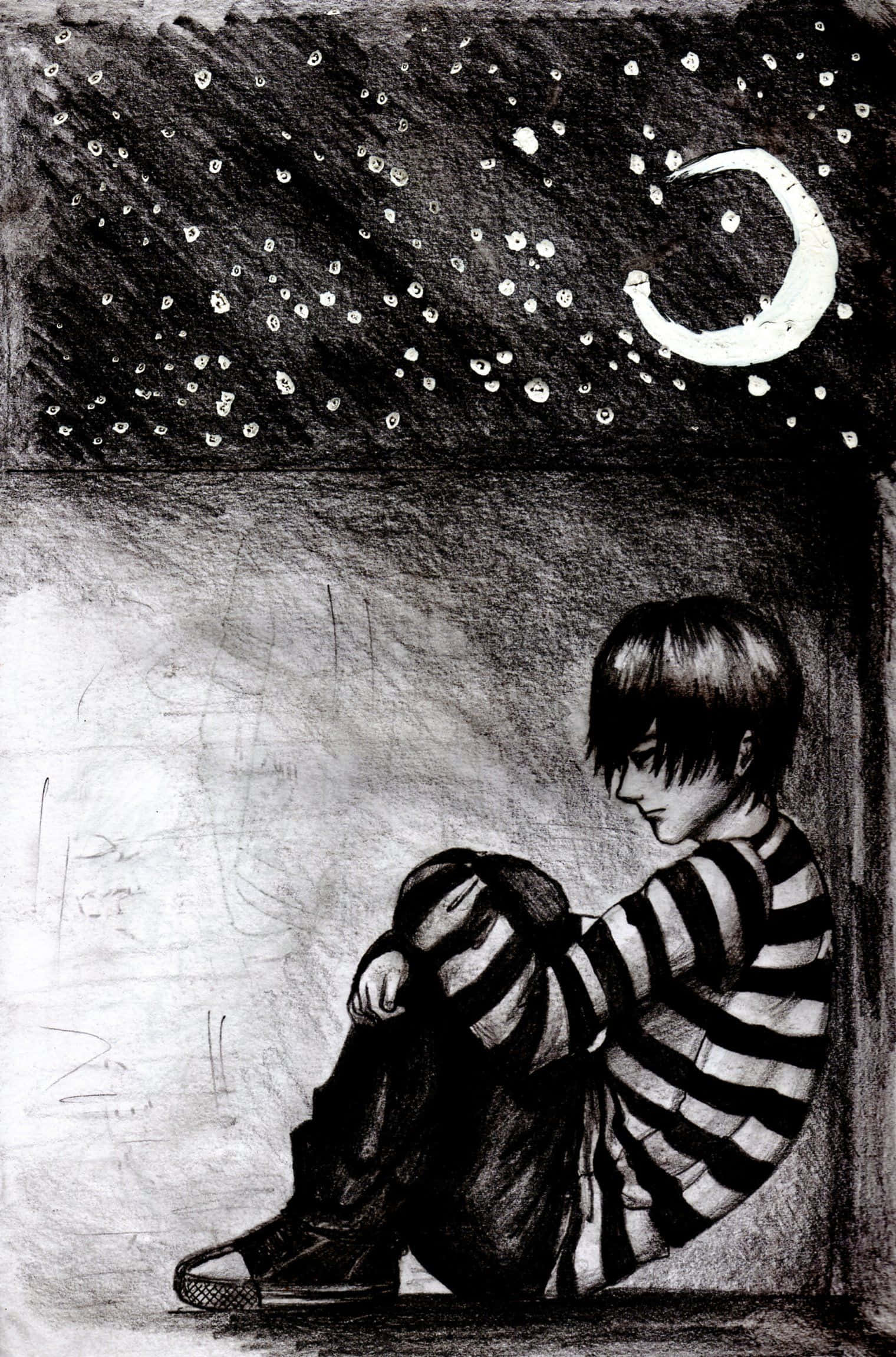 Cool Sad Boy Pencil Sketch, Full HD Phone Wallpaper