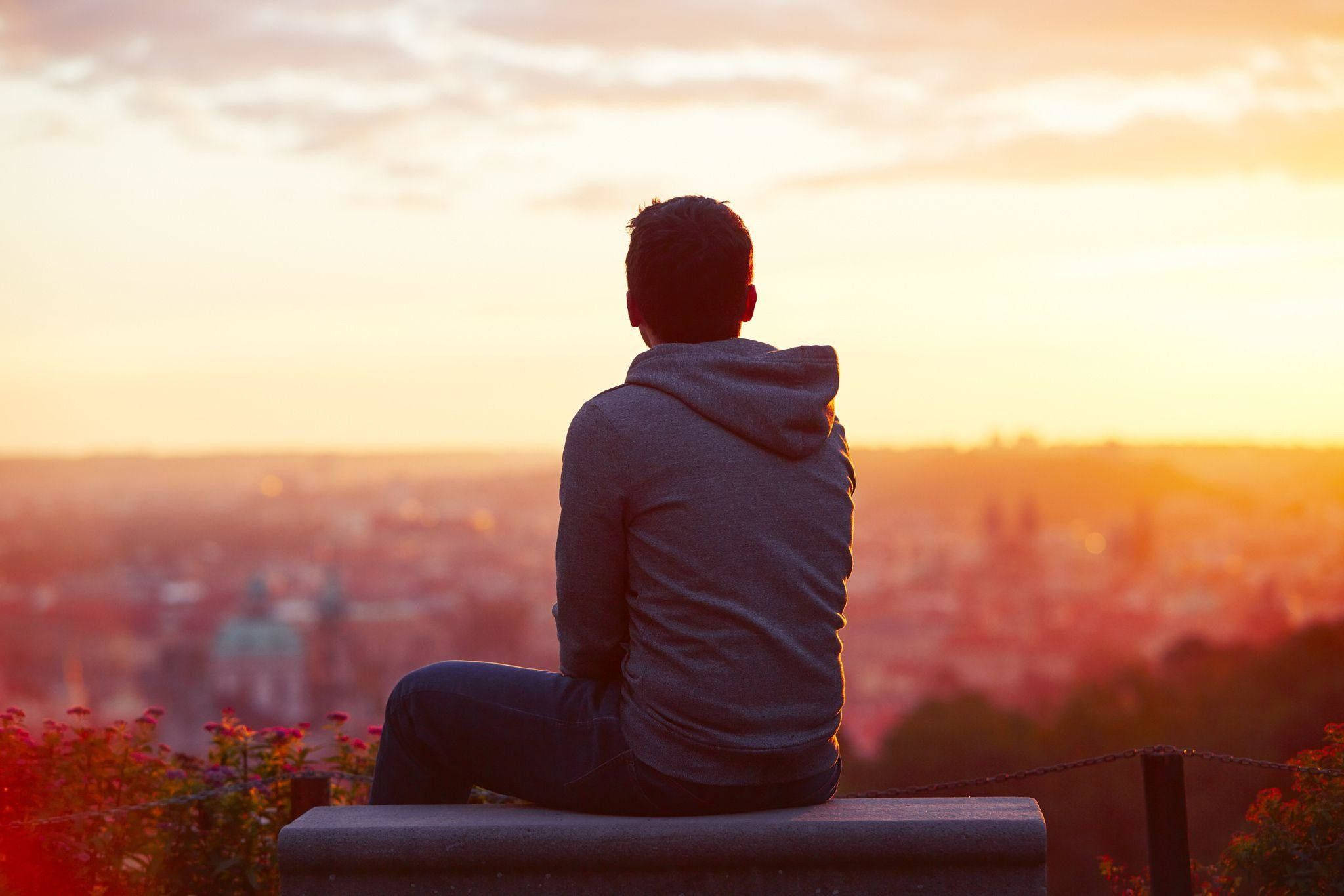 Sad Boy Over Cityscape, Full HD Desktop Wallpaper