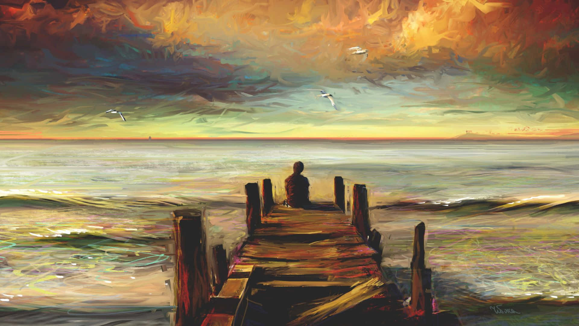 Cool Sad Boy At The Beach, Full HD Desktop Wallpaper