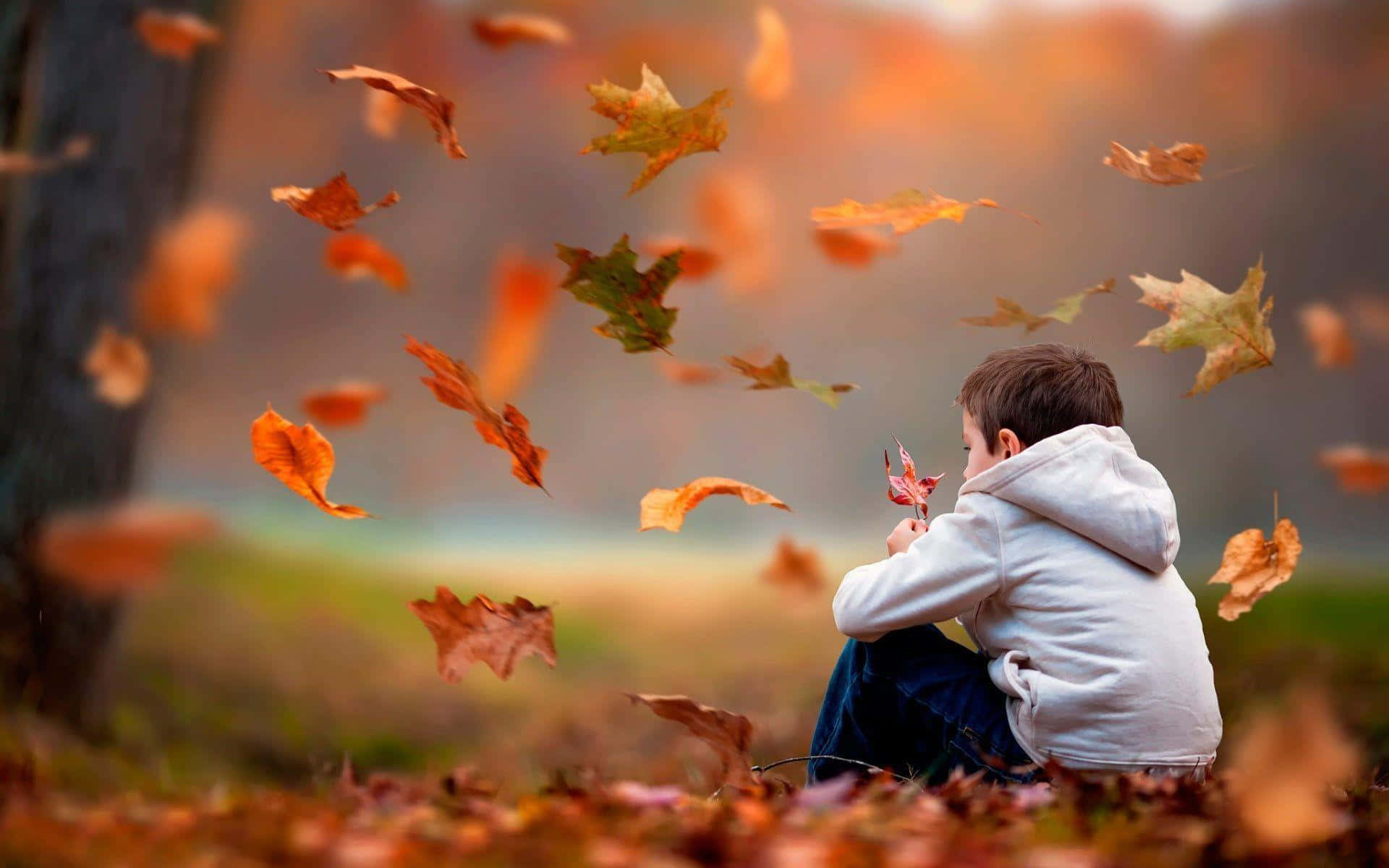 Cool Sad Boy Sitting On Leaves, Full HD Desktop Wallpaper