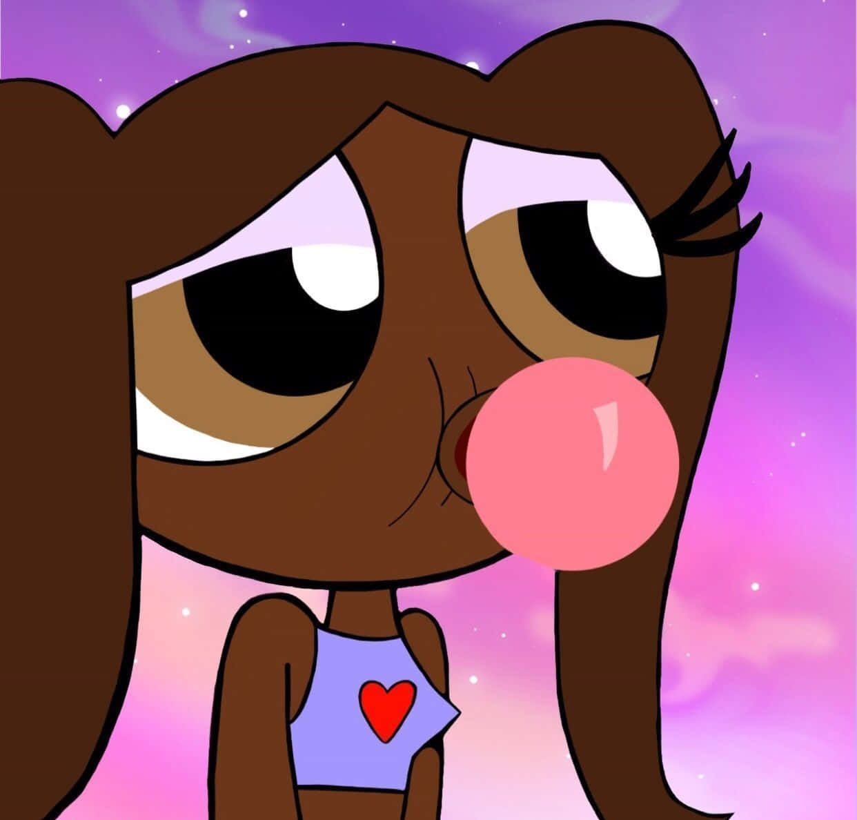 Sad Girl, brown hair, pink bubblegum bubble, SD Desktop Wallpaper