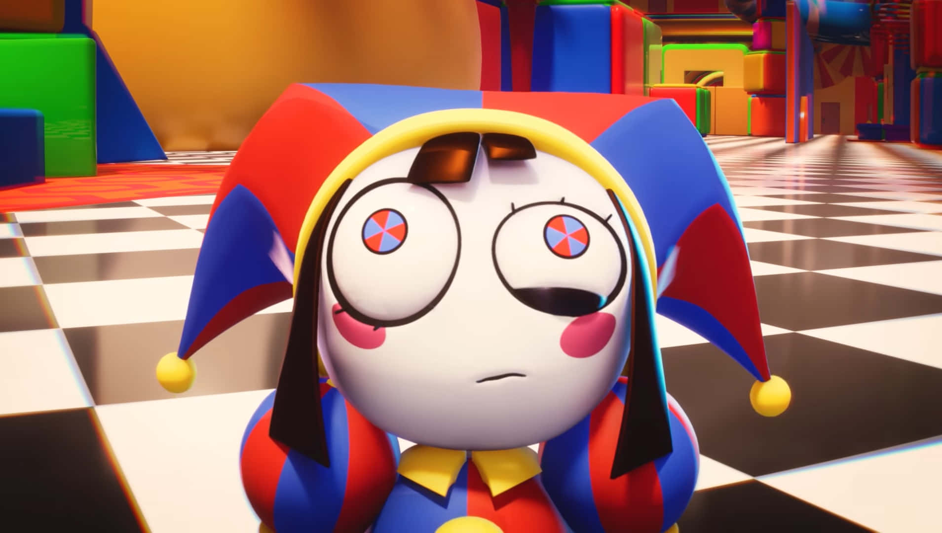 colorful jester character, wide eyes, frown, HD Desktop Wallpaper