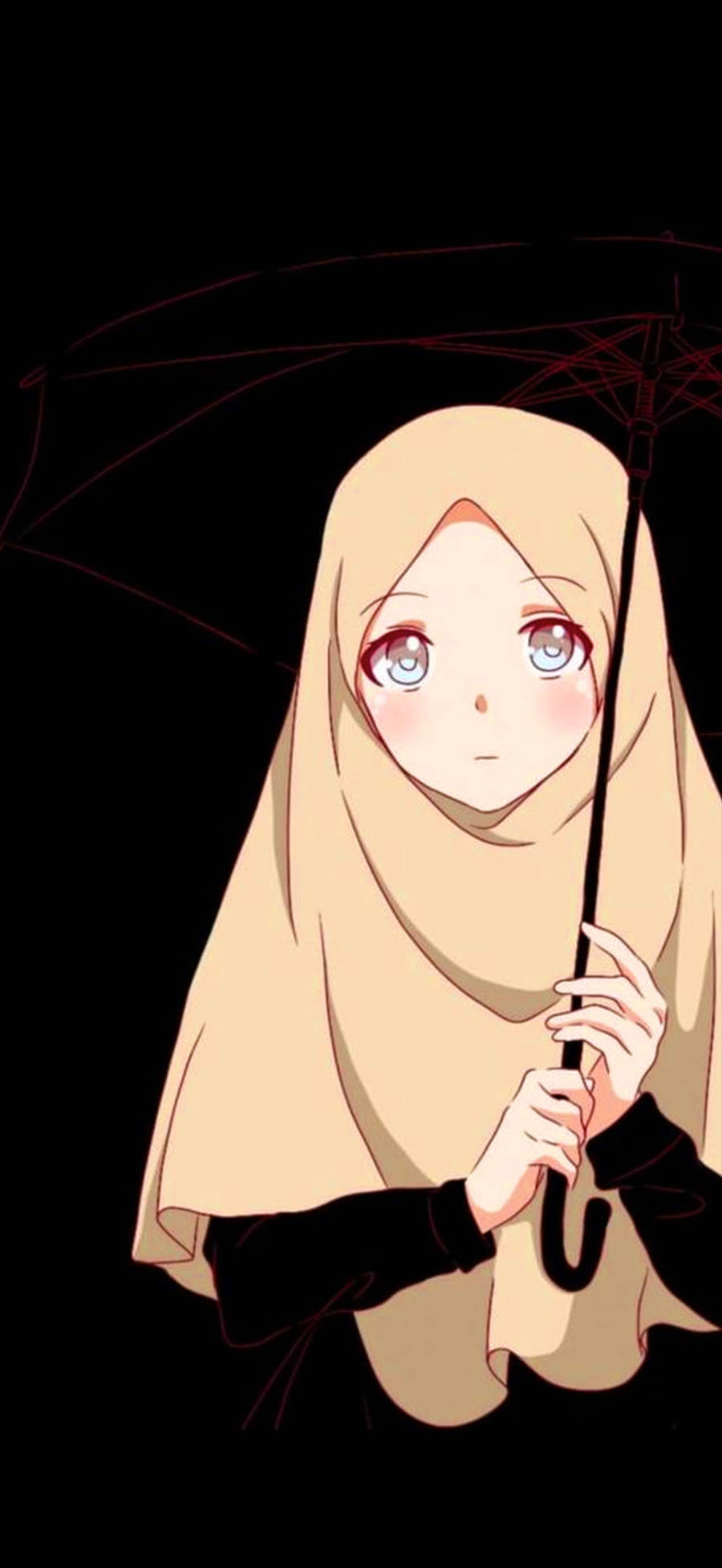 young anime girl, light beige hijab, blue eyes, Full HD Phone Wallpaper