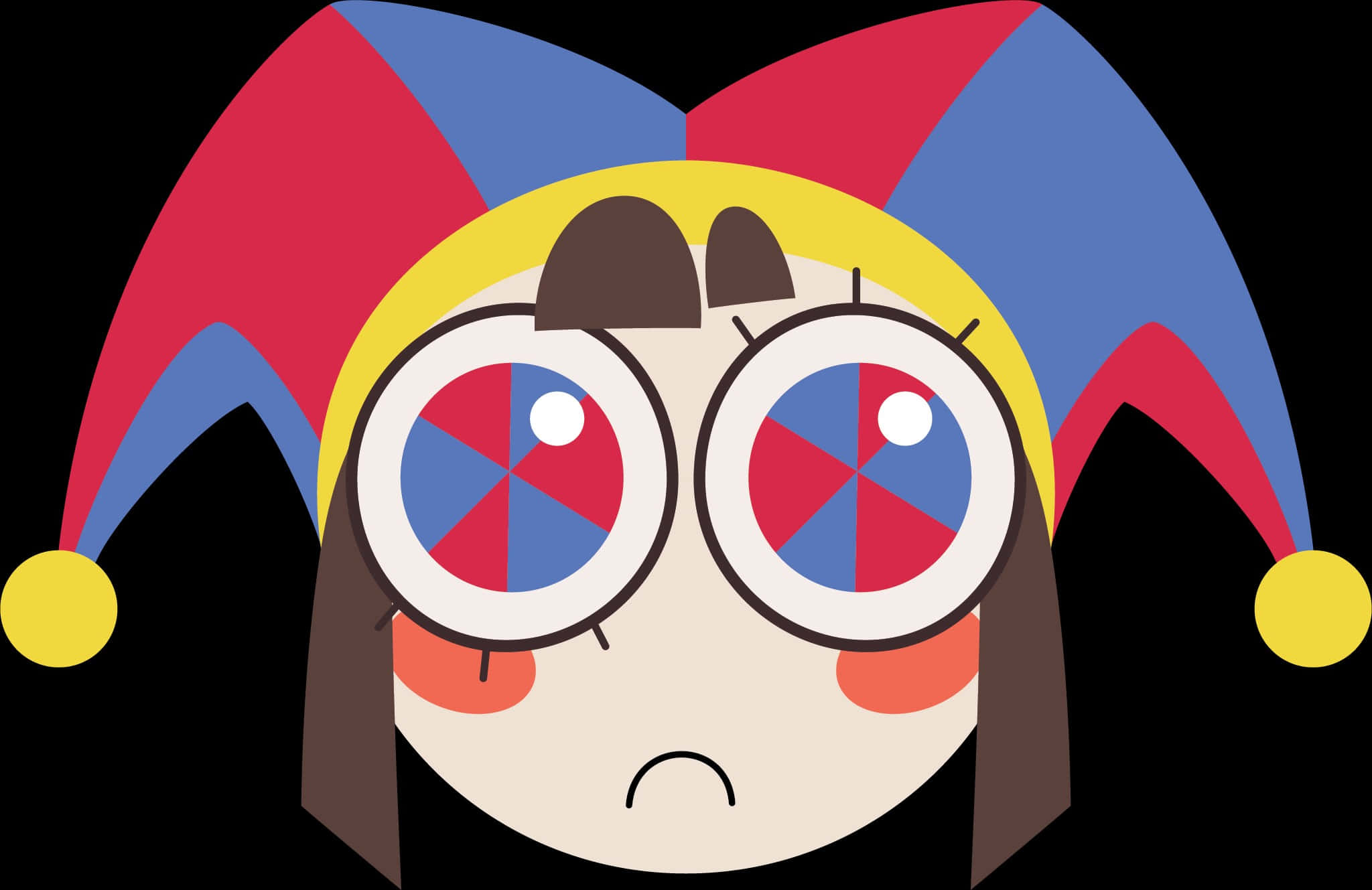 jester hat, red blue and yellow hat, glasses with red blue lenses, Full HD Desktop Wallpaper