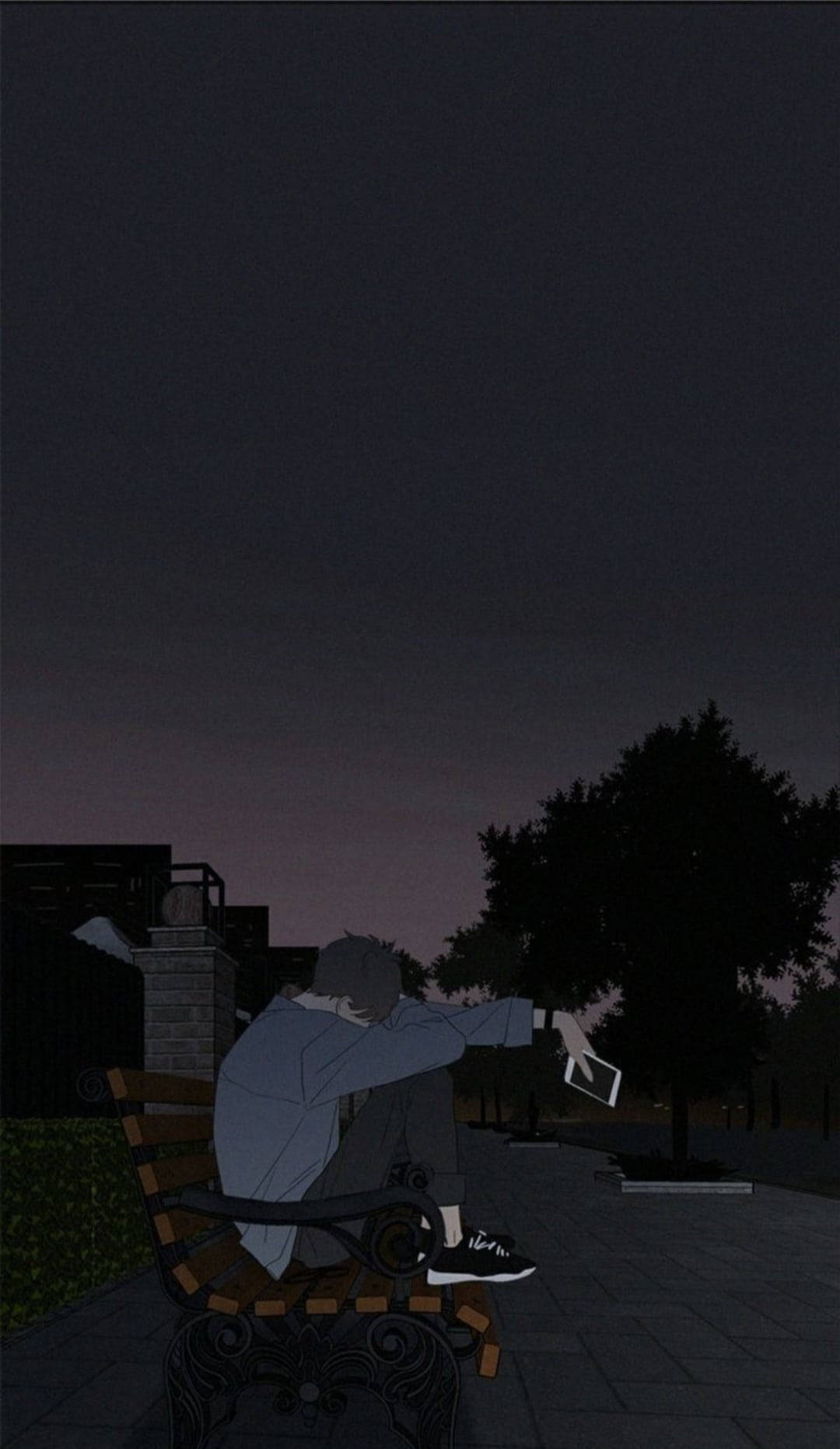 Sad Cartoon Boy, park bench, twilight, HD Phone Wallpaper