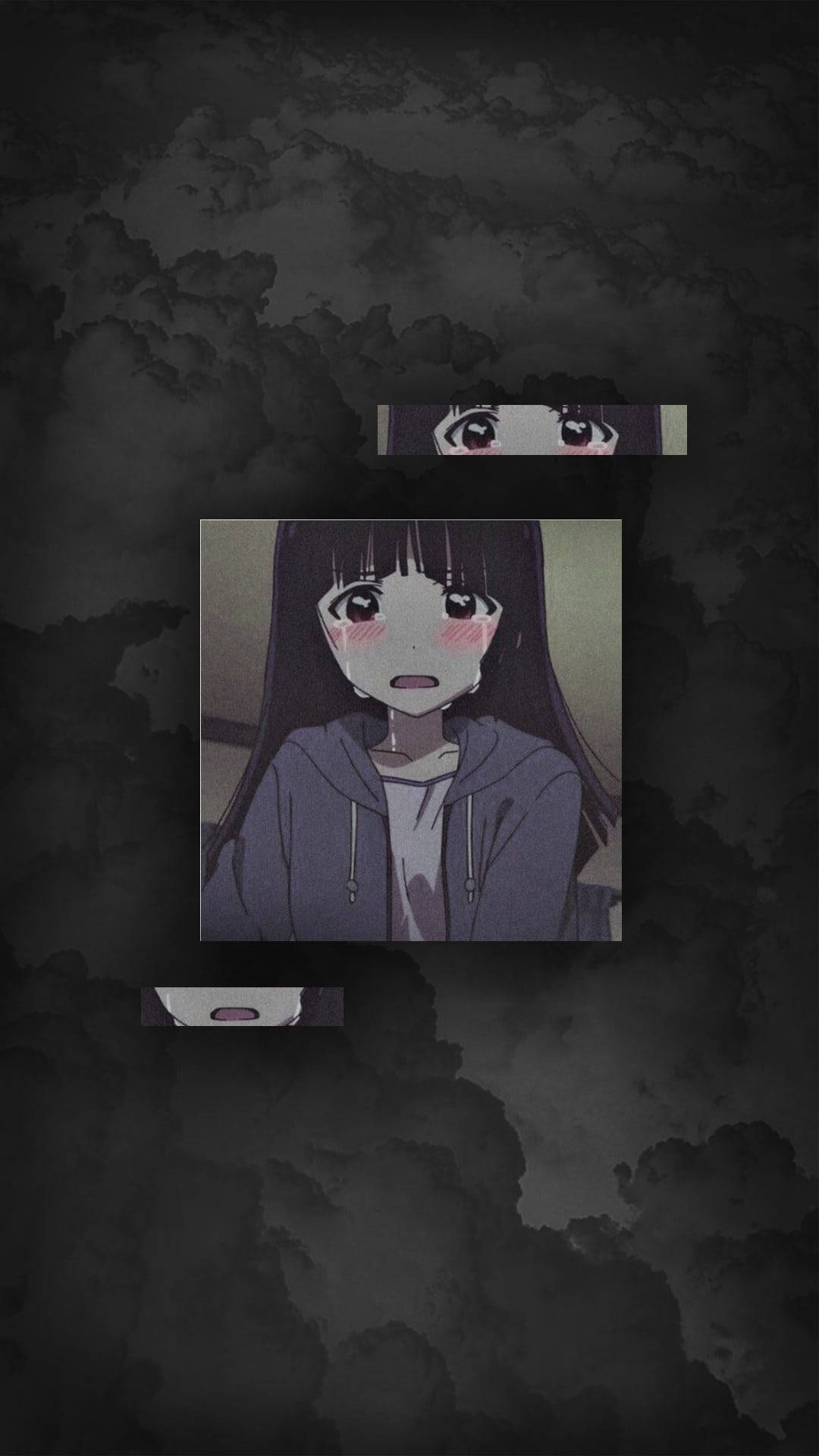 anime girl, hoodie, dark cloudy background, Full HD Phone Wallpaper