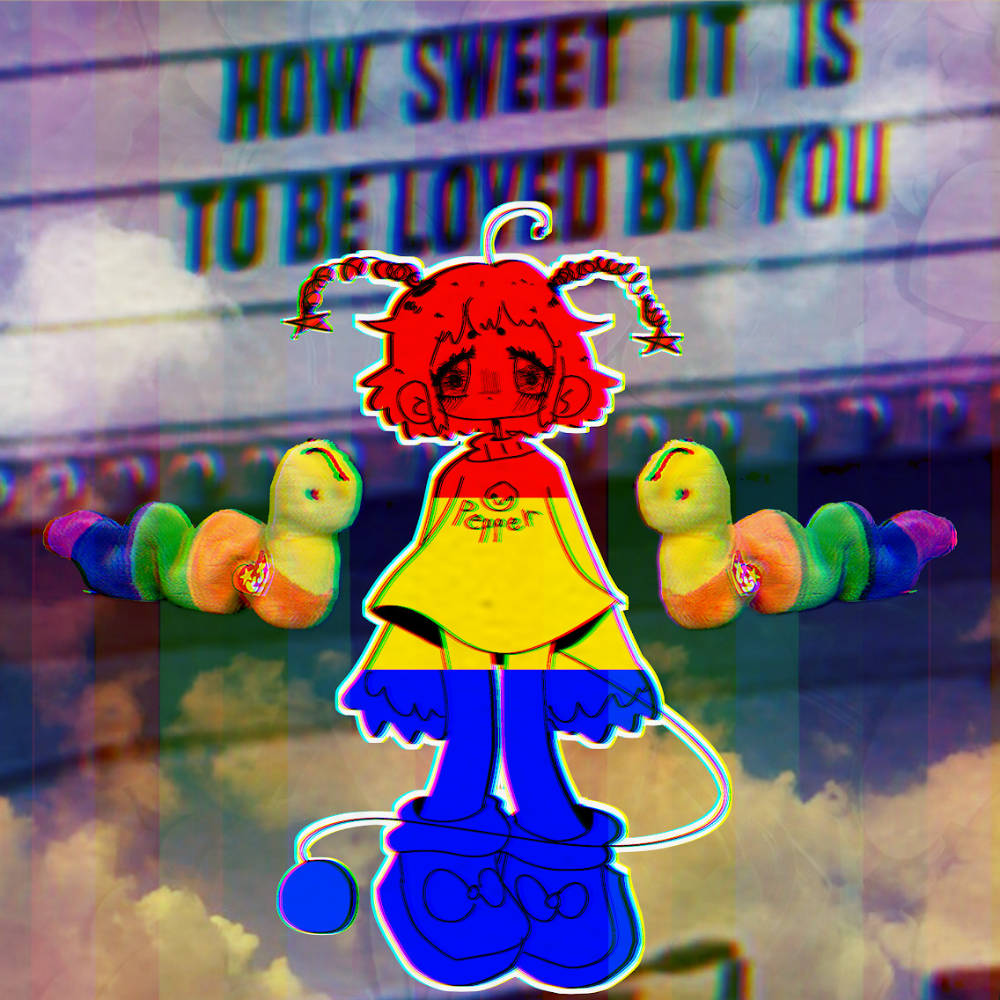kidcore, sad girl cartoon, glitchy anime girl, SD Desktop Wallpaper