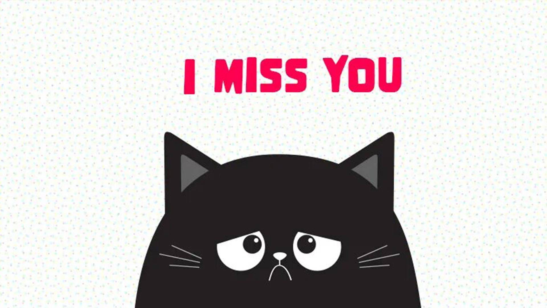 I Miss You Cat, black cartoon cat, sad eyes, Full HD Desktop Wallpaper