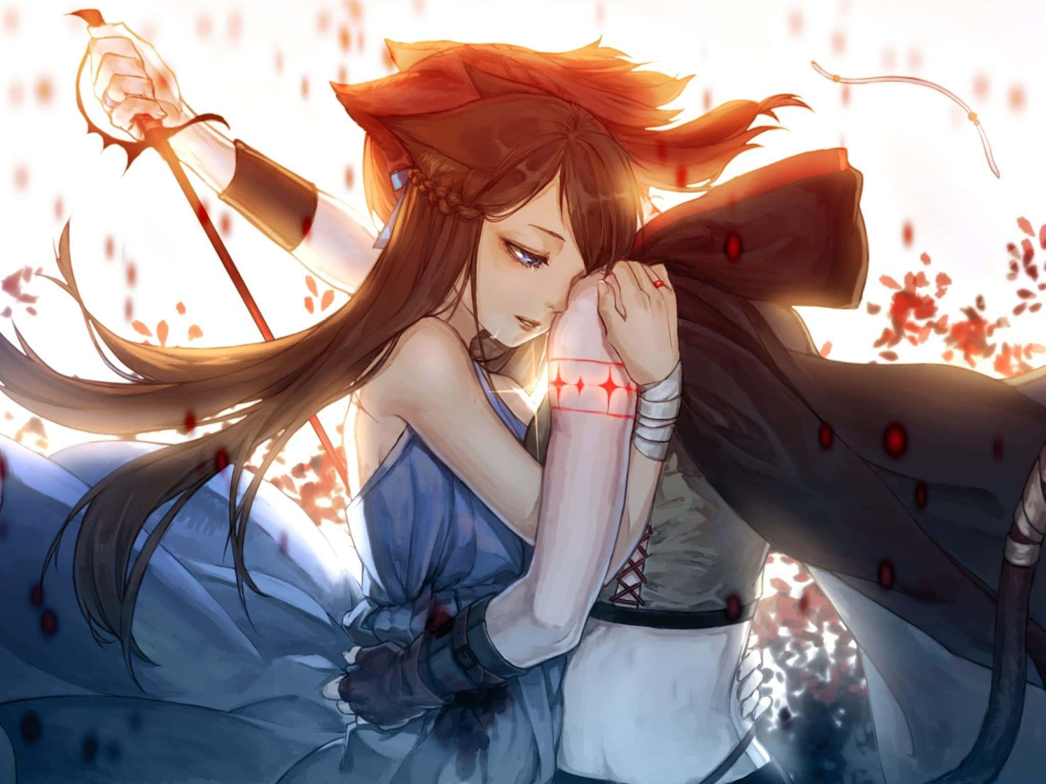 Sad Couple, anime, long brown hair, Full HD Desktop Wallpaper