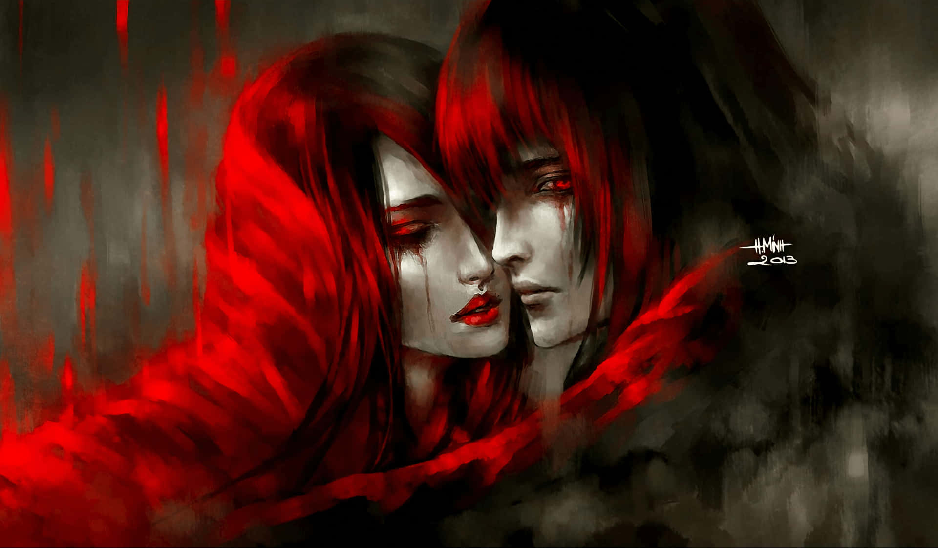 Sad Couple, anime, red hair, Full HD Desktop Wallpaper