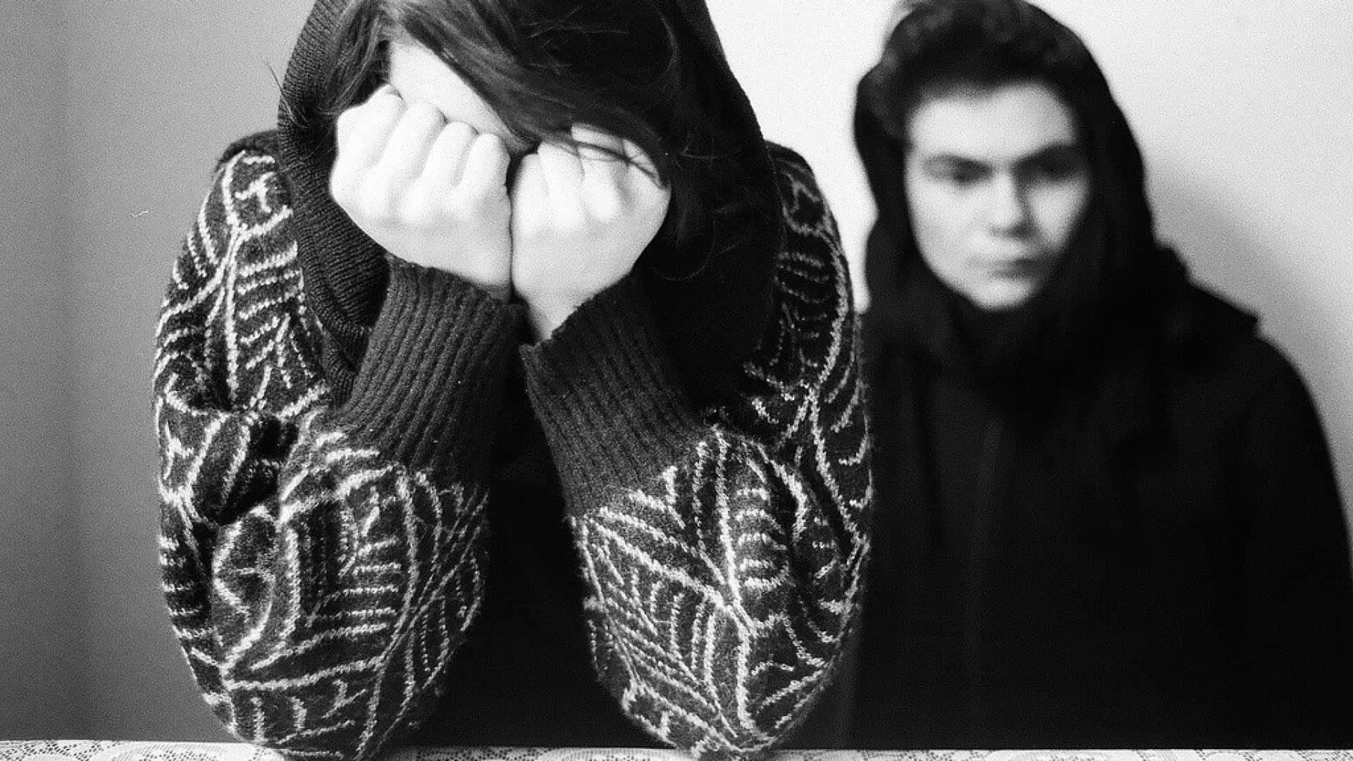 Sad Couple, black and white, patterned sweater, Full HD Desktop Wallpaper