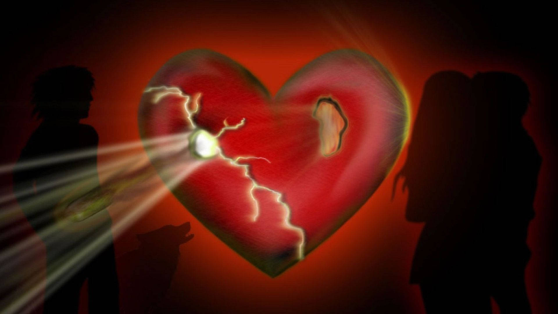 Sad Couple, cracked heart, glowing, Full HD Desktop Wallpaper