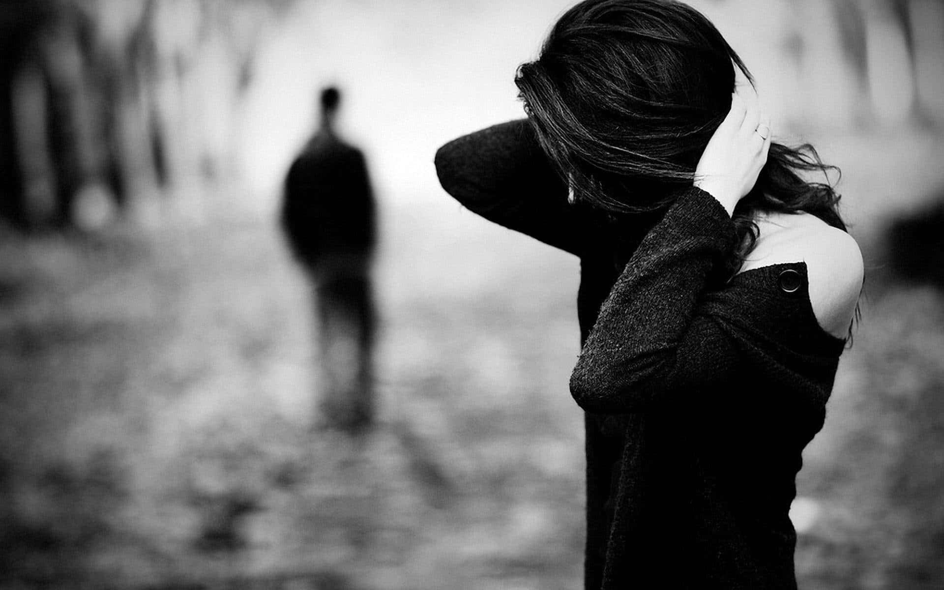 Sad Couple, misty path, woman with her back turned, Full HD Desktop Wallpaper