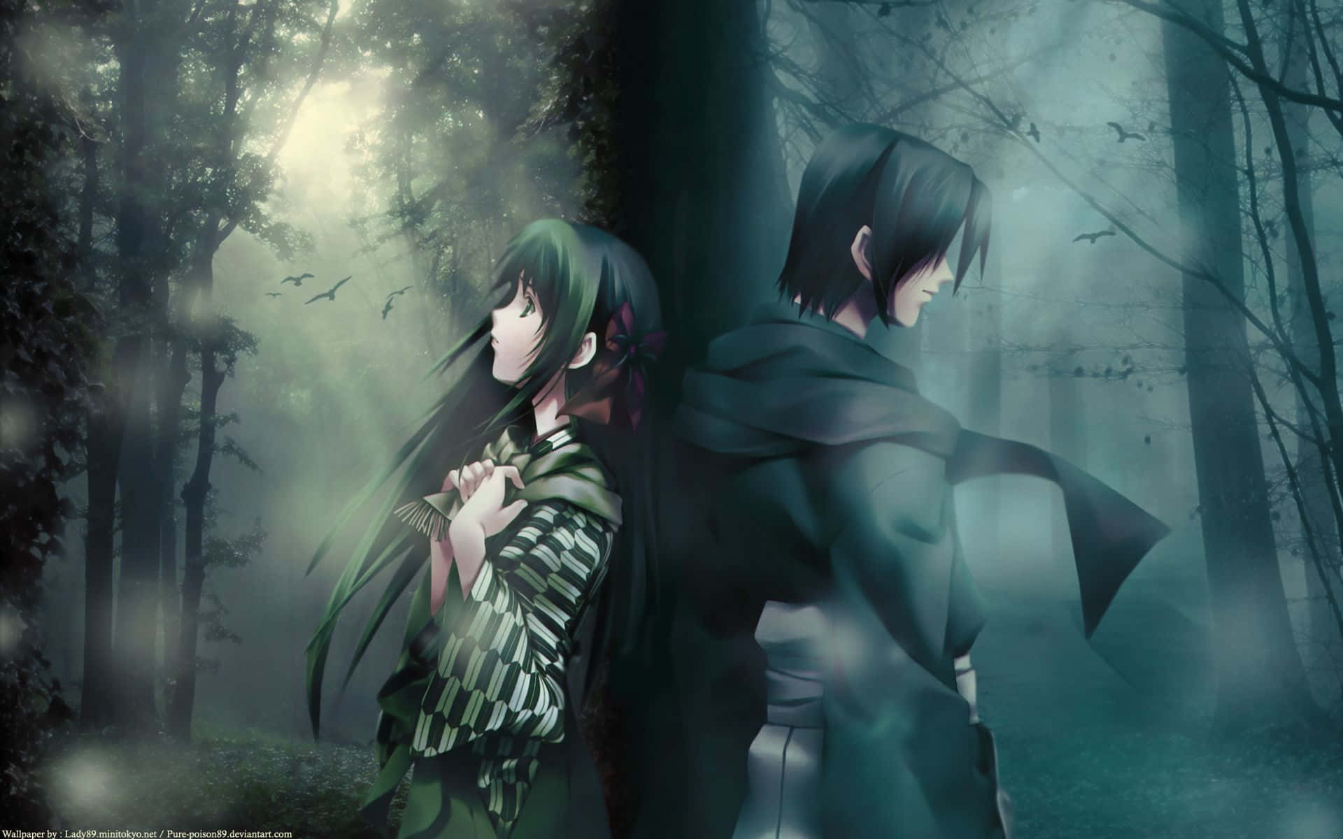 Sad Couple, anime, forest, Full HD Desktop Wallpaper