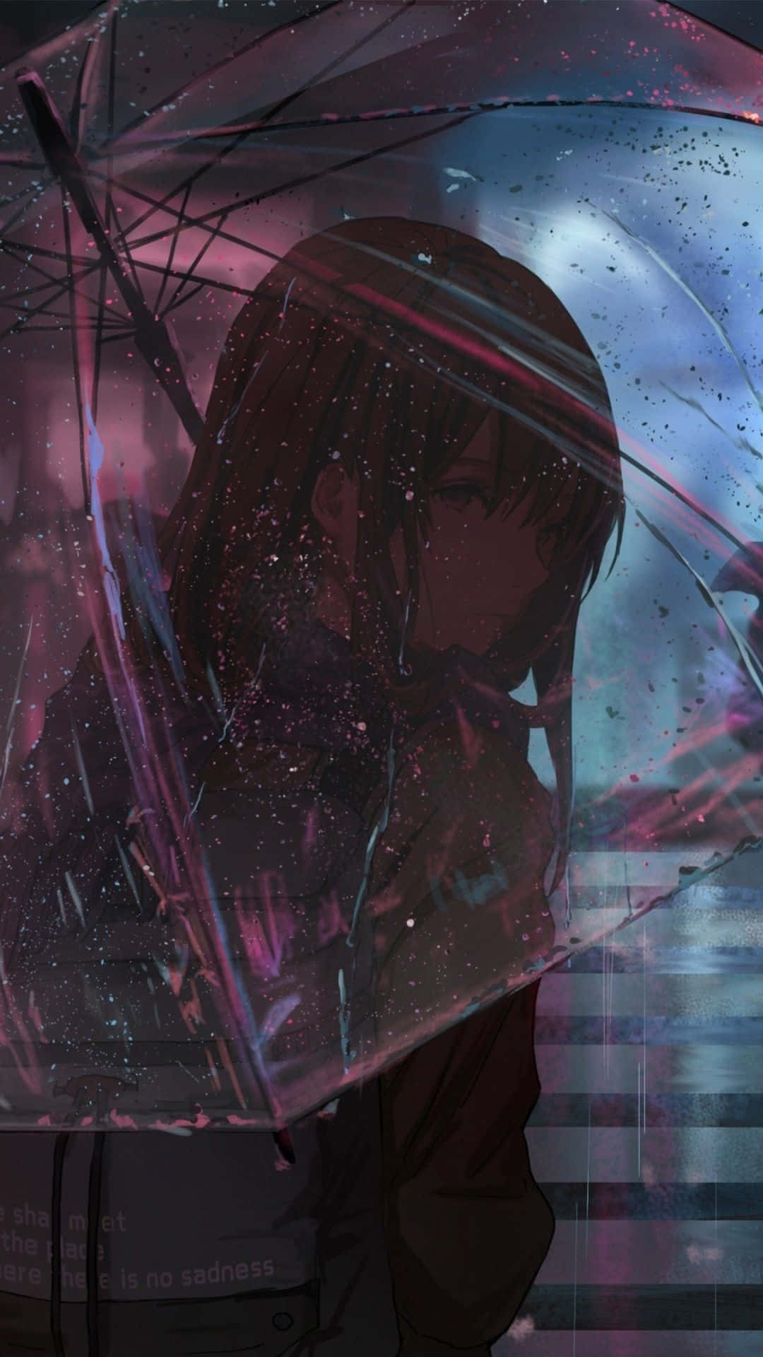 anime girl, dark hair, transparent umbrella, Full HD Phone Wallpaper