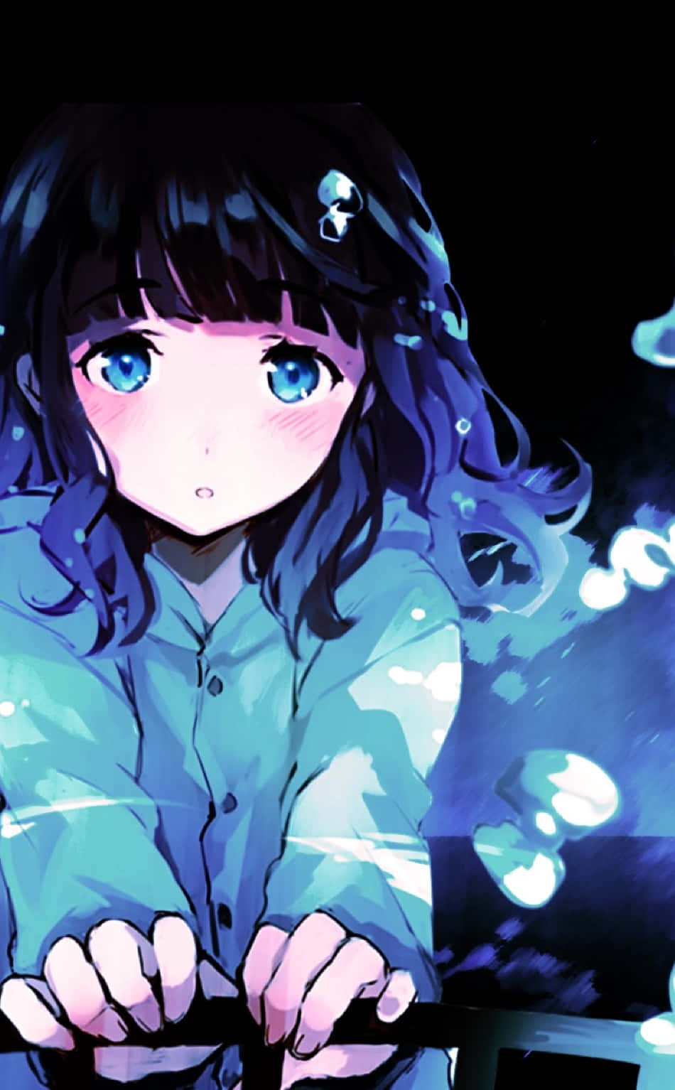 anime girl, blue eyes, dark hair, HD Phone Wallpaper