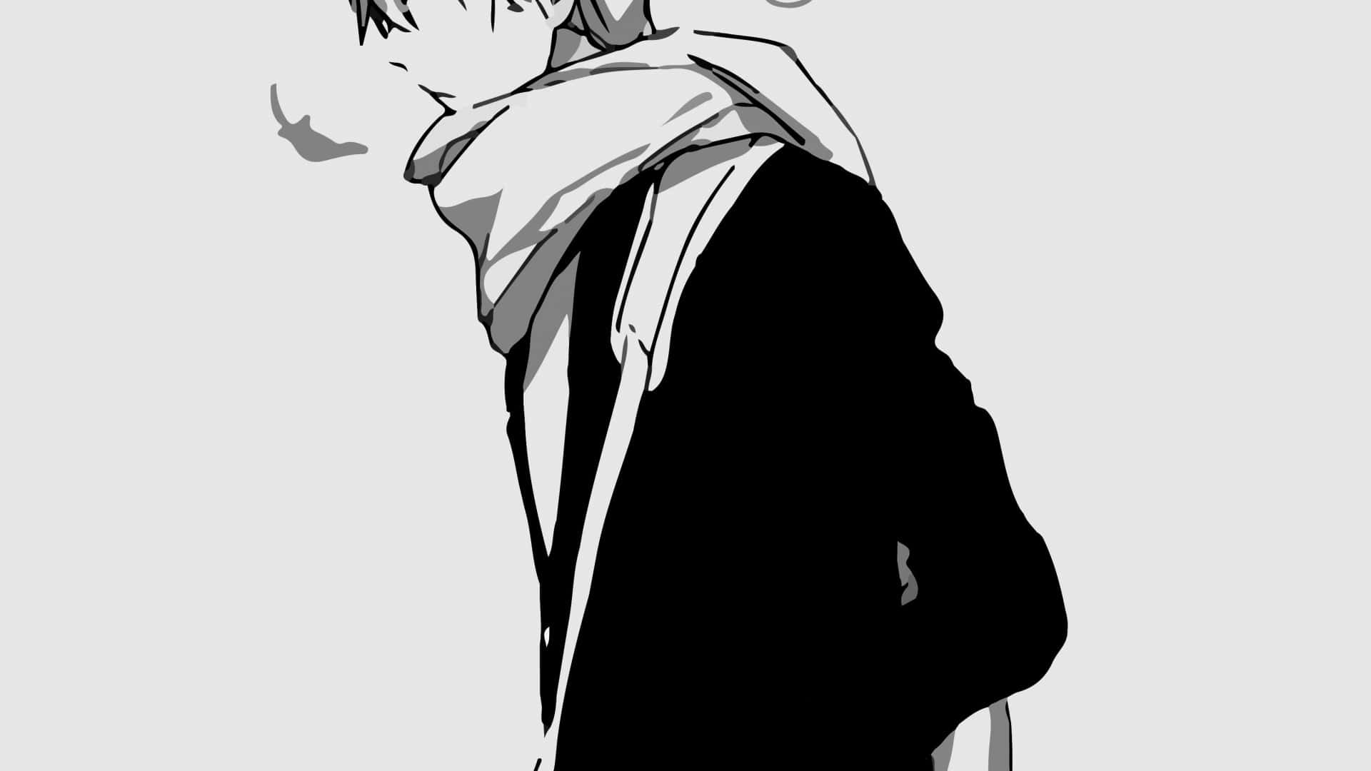 anime character, monochrome, profile, Full HD Desktop Wallpaper