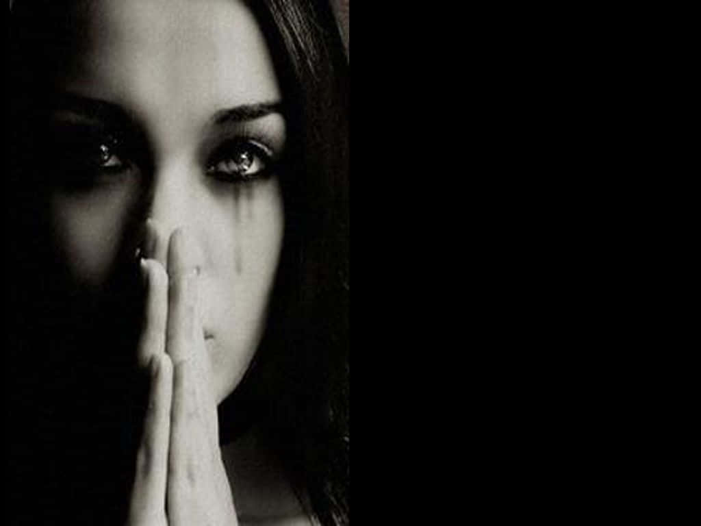 black and white portrait, woman, tear streaks, SD Desktop Wallpaper