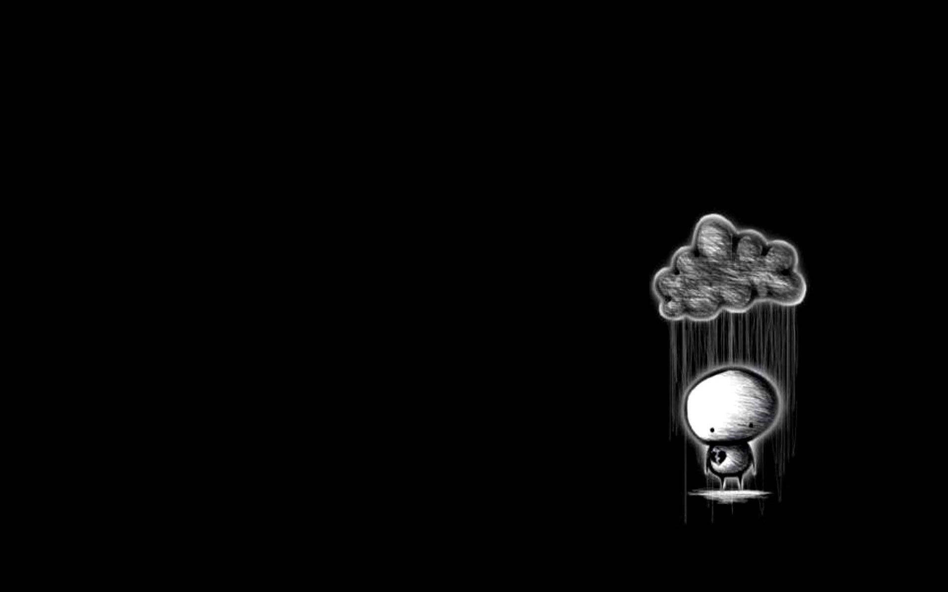 stormy cloud, chalk-style drawing, small round figure, Full HD Desktop Wallpaper