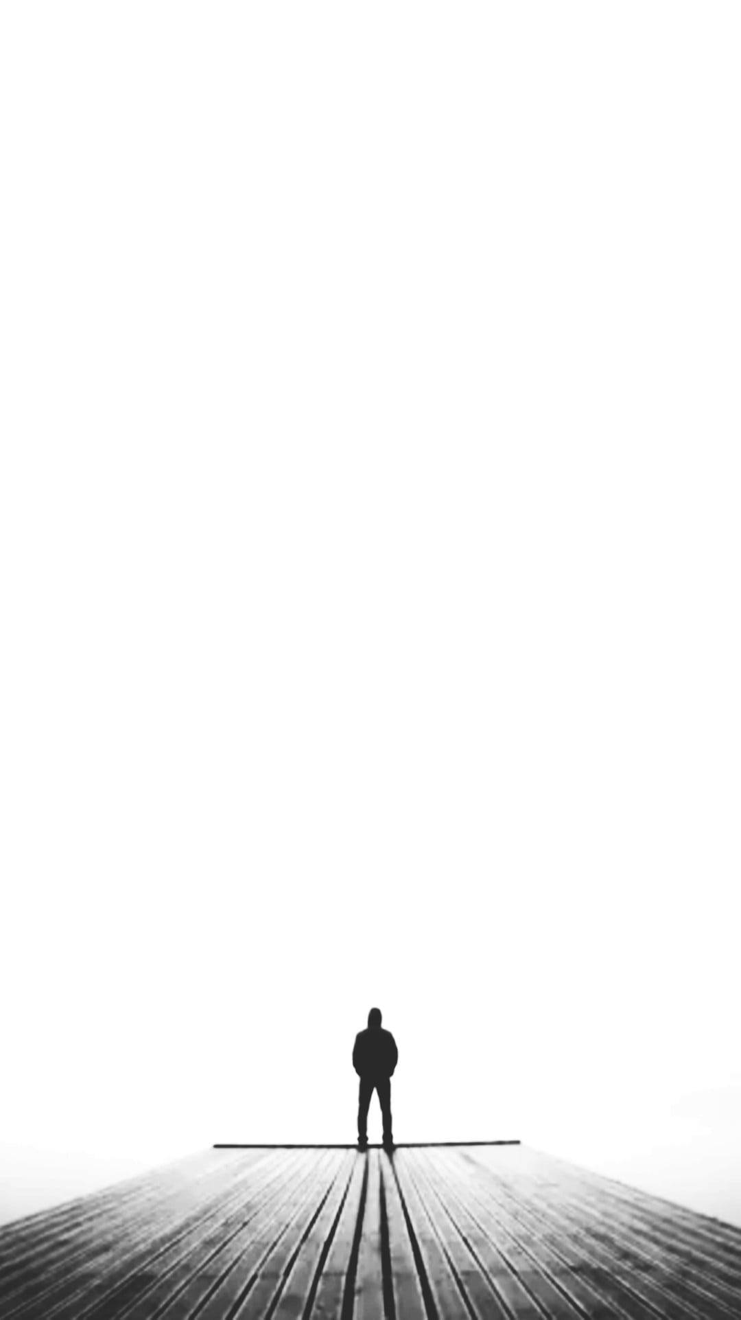 wooden pier, end of a wooden pier, endless white expanse, Full HD Phone Wallpaper