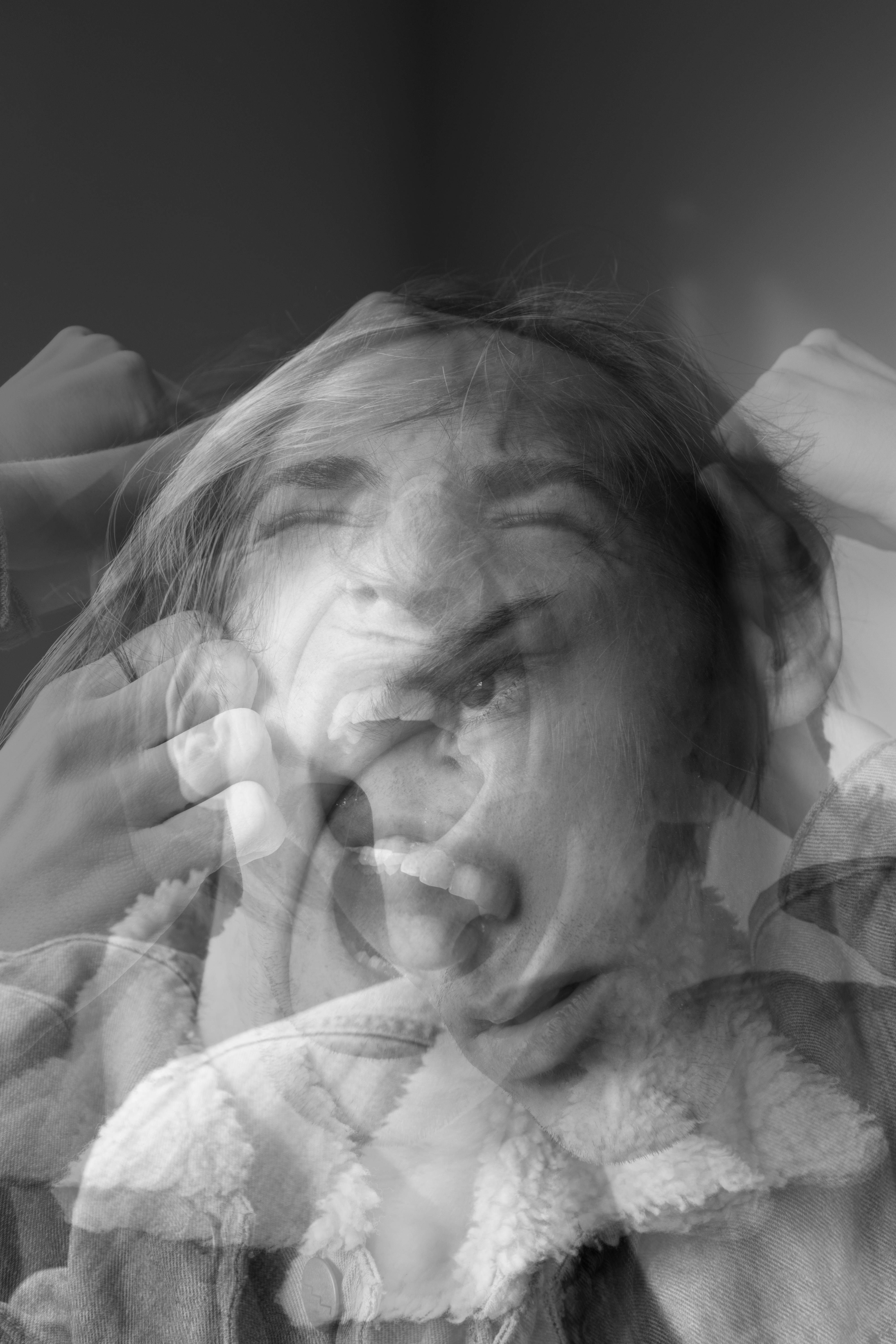black and white, double exposure, portrait, 5K Phone Wallpaper
