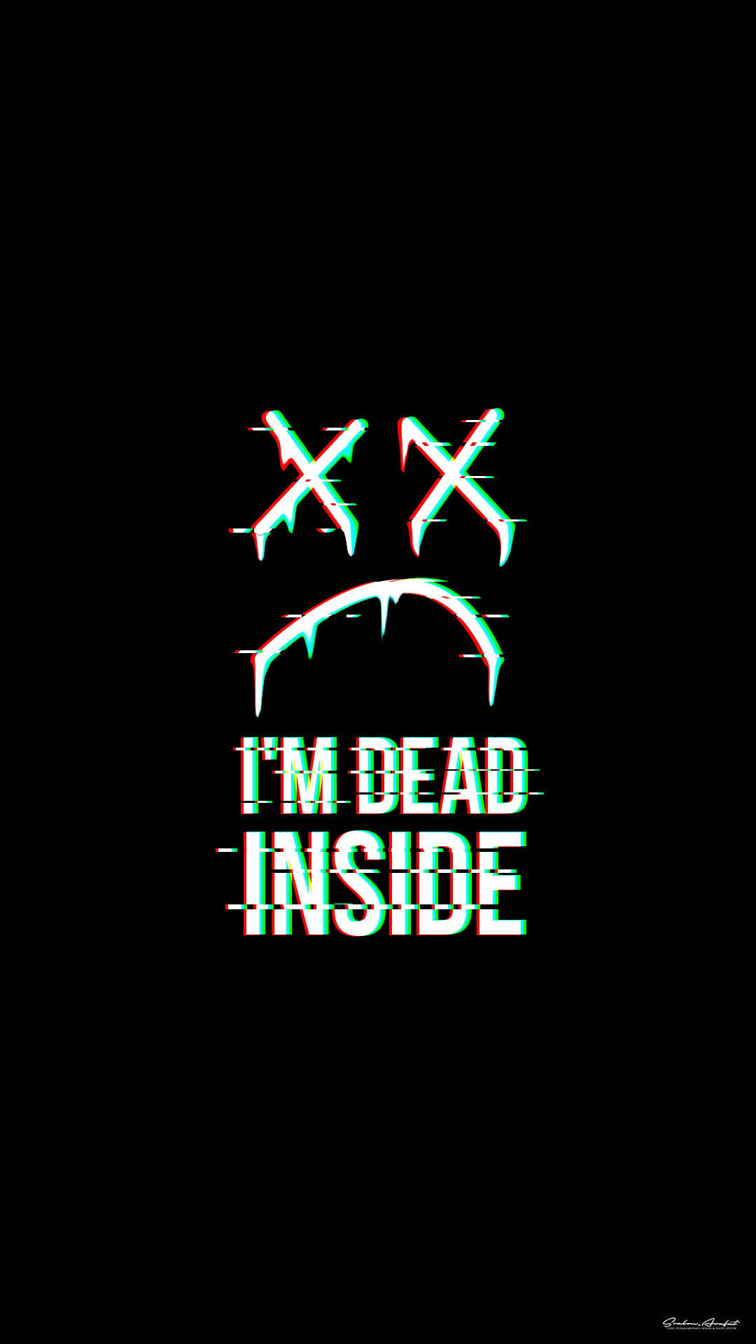 I'M DEAD INSIDE, glitchy digital face, X eyes, Full HD Phone Wallpaper