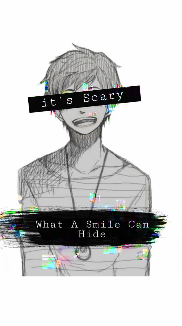 forced smile, glitch text overlays, sketch-style anime character, HD Phone Wallpaper