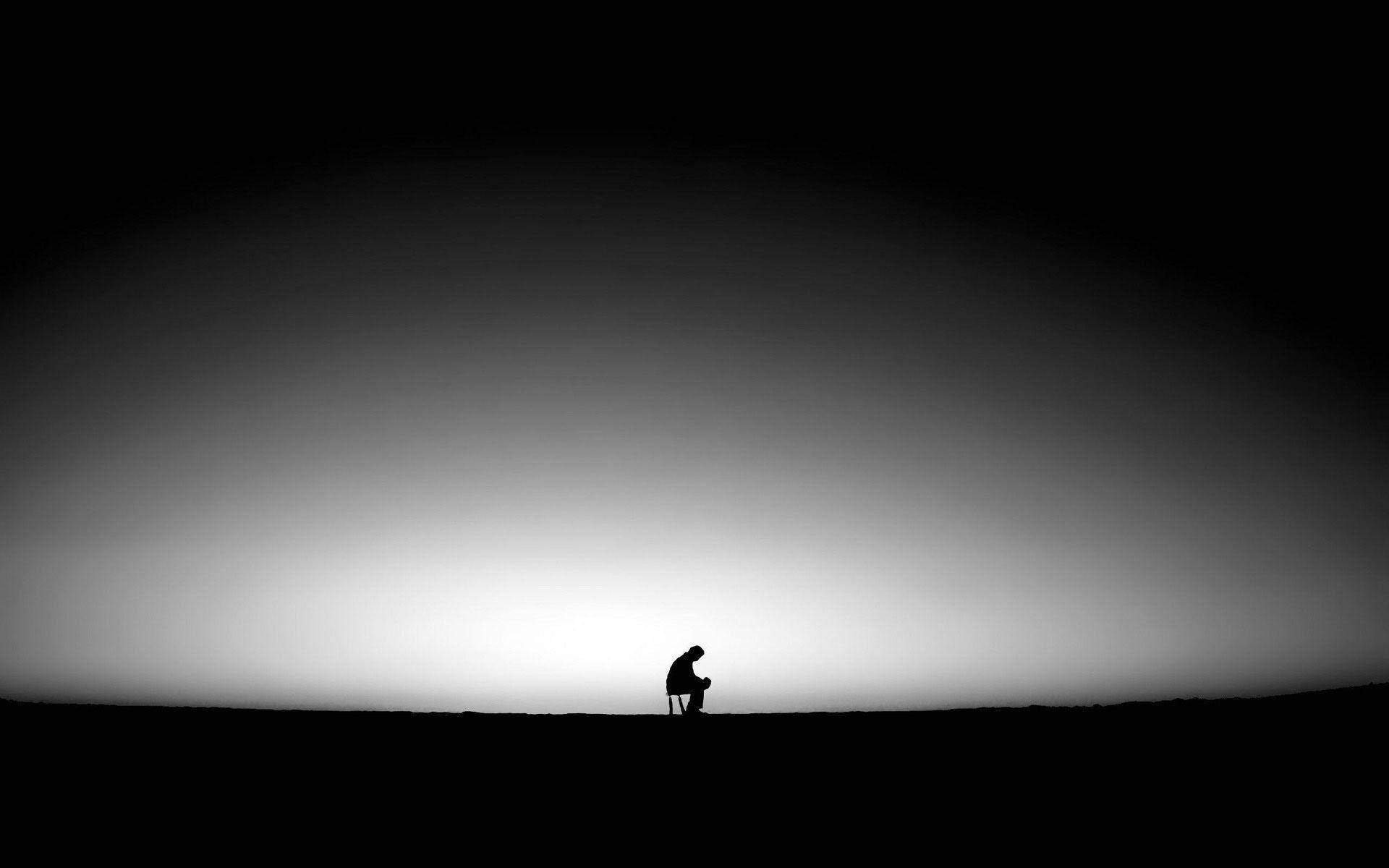 sitting silhouette, vast gradient sky, twilight, Full HD Desktop Wallpaper