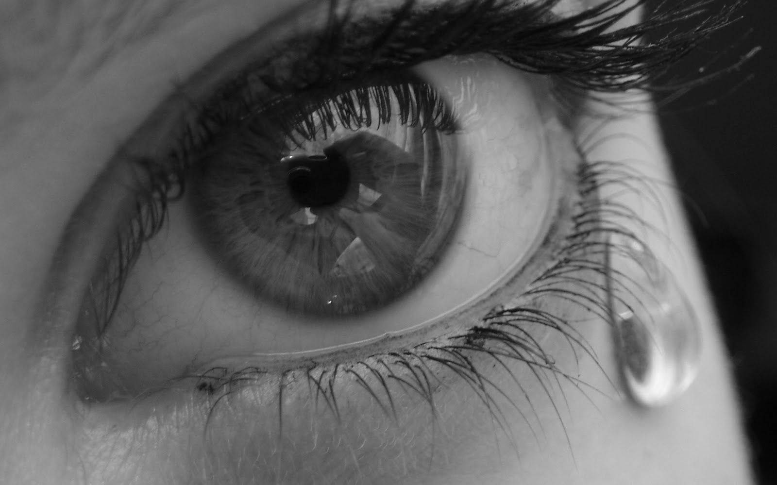 black and white, human eye, tear rolling down the cheek, HD Desktop Wallpaper
