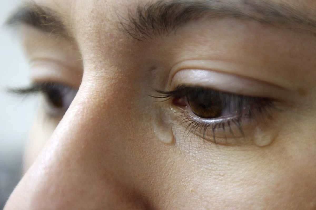 woman, tear-streaked eye, single tear, SD Desktop Wallpaper