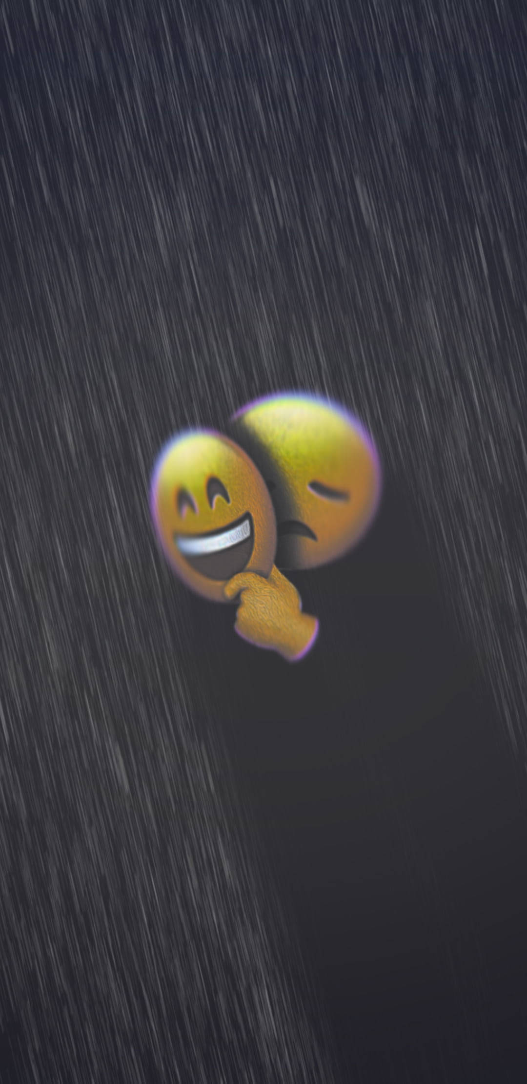 sad cartoon emoji mask, yellow emojis, rain streaks, Full HD Phone Wallpaper