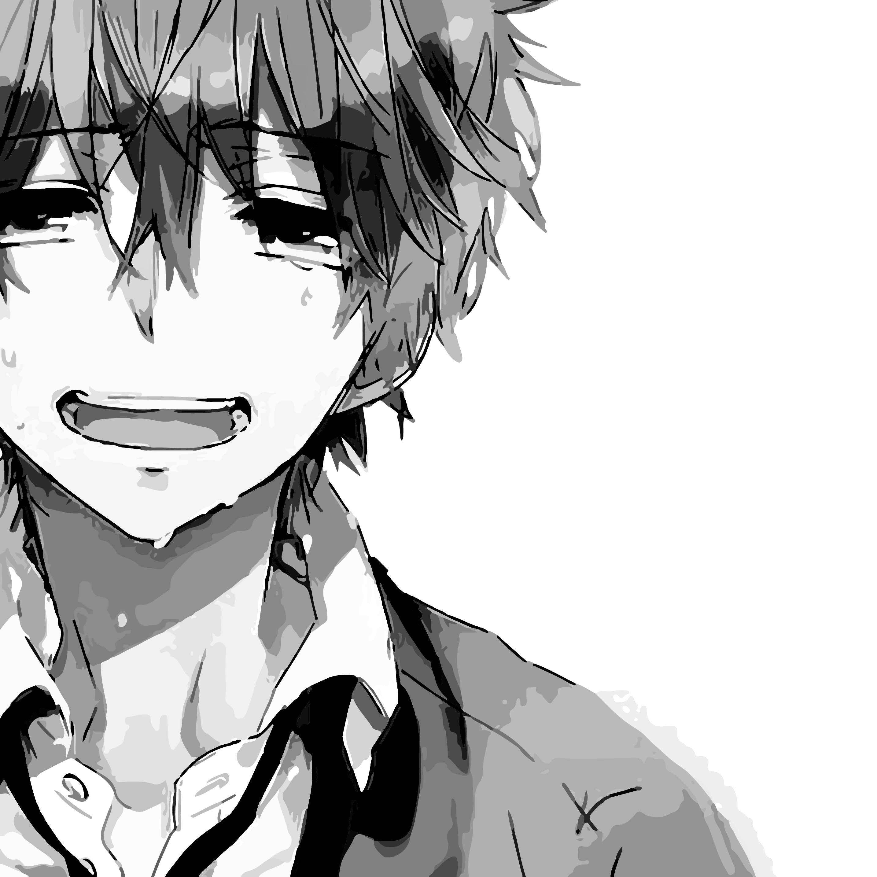 monochrome, anime portrait, smiling young man, 2K Desktop Wallpaper