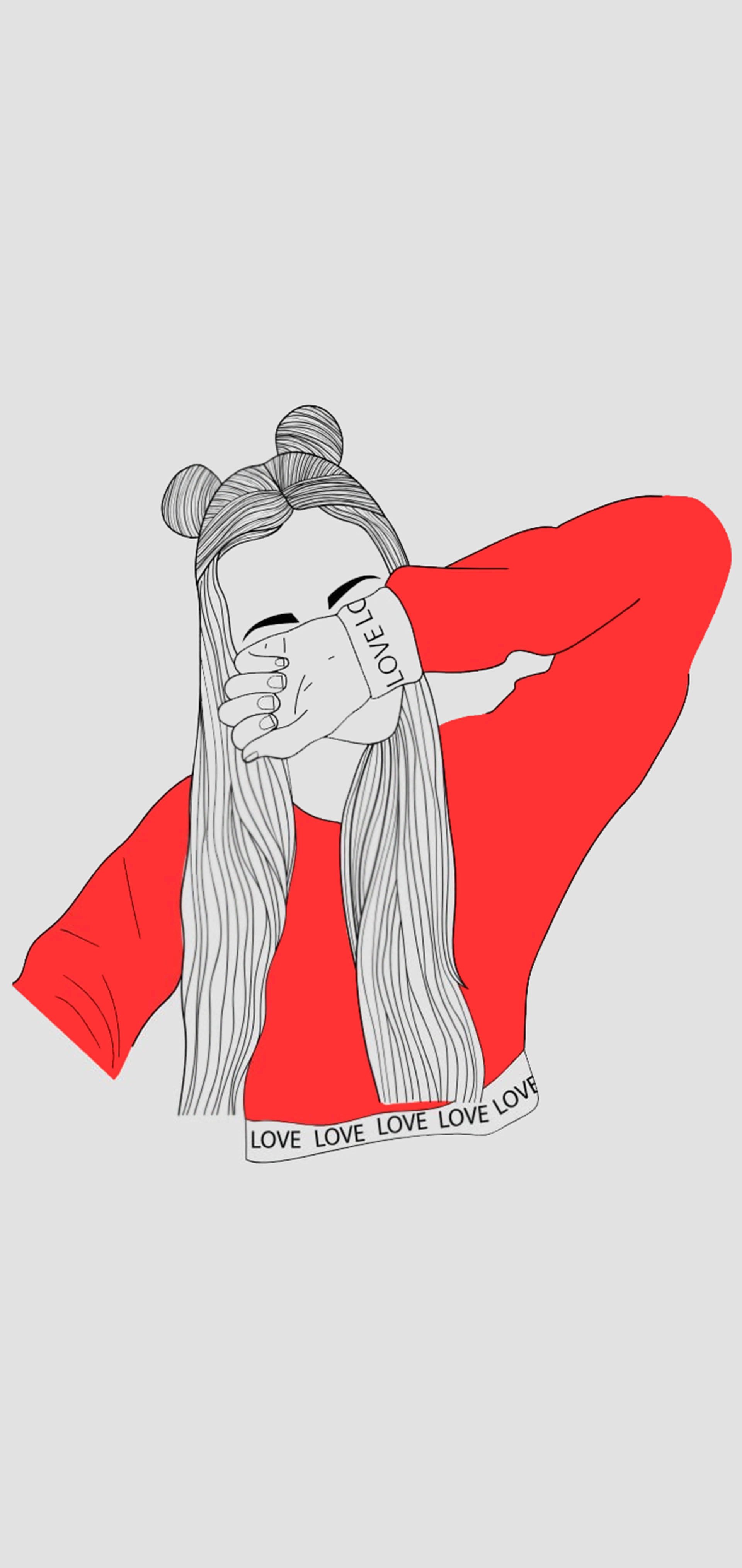 stylish girl, red hoodie, mug with 'LOVE' written on it, 4K Phone Wallpaper