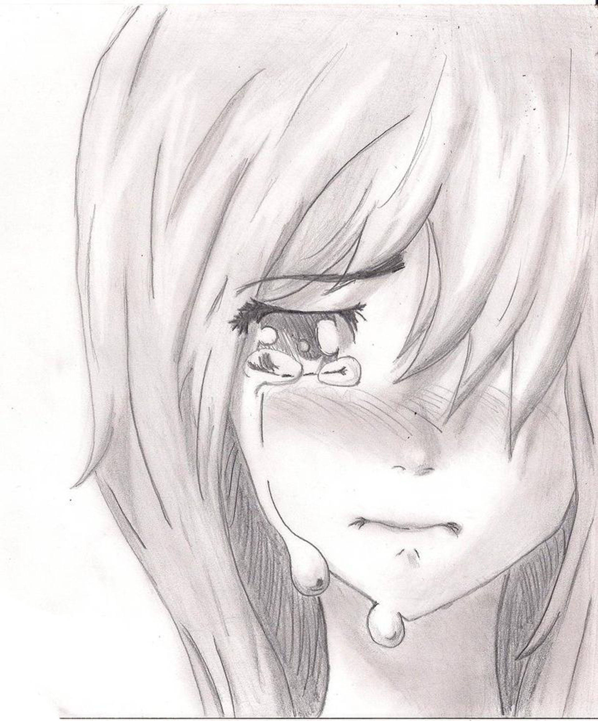 anime girl, long hair, crying, Full HD Phone Wallpaper